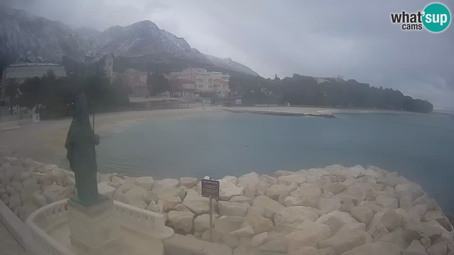 Webcam Baška Voda Croatia | Saint Nikola and beach