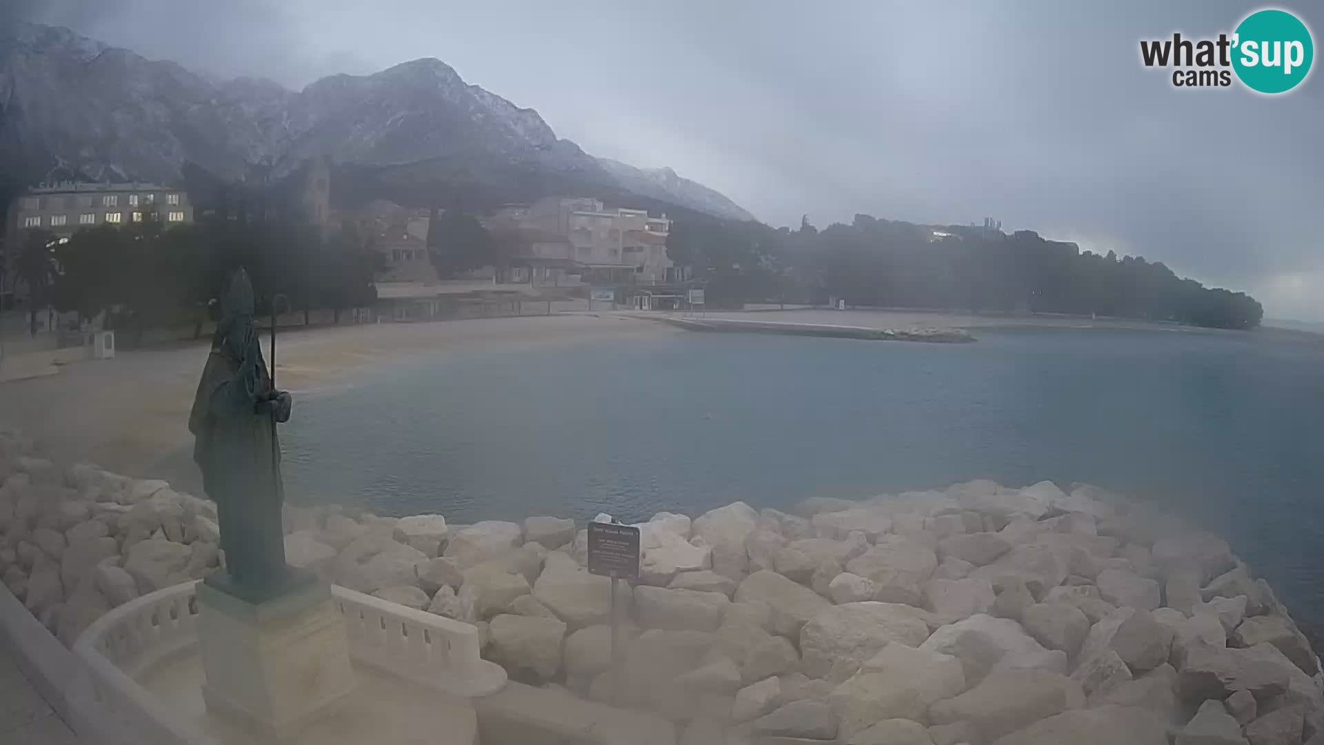 Webcam Baška Voda Croatia | Saint Nikola and beach