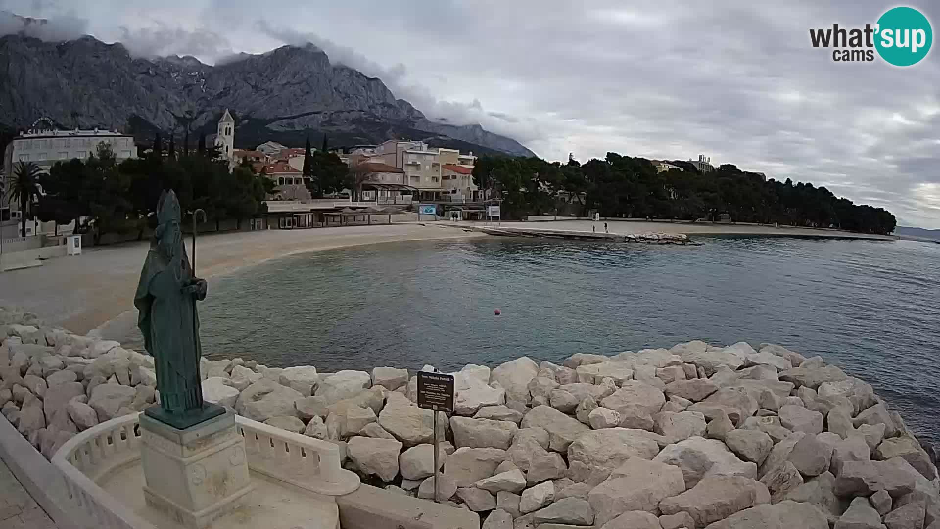 Webcam Baška Voda Croatia | Saint Nikola and beach