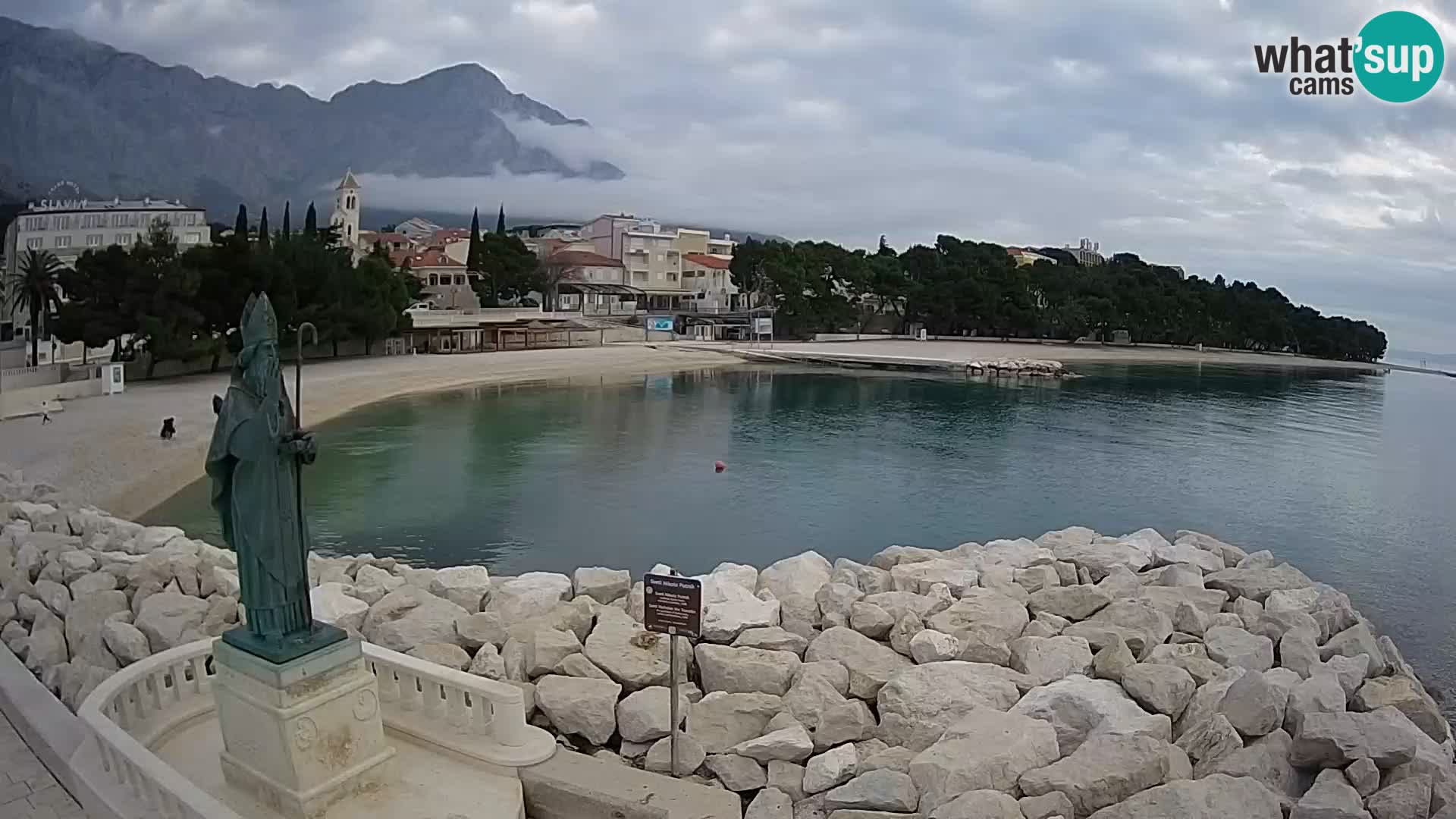 Webcam Baška Voda Croatia | Saint Nikola and beach