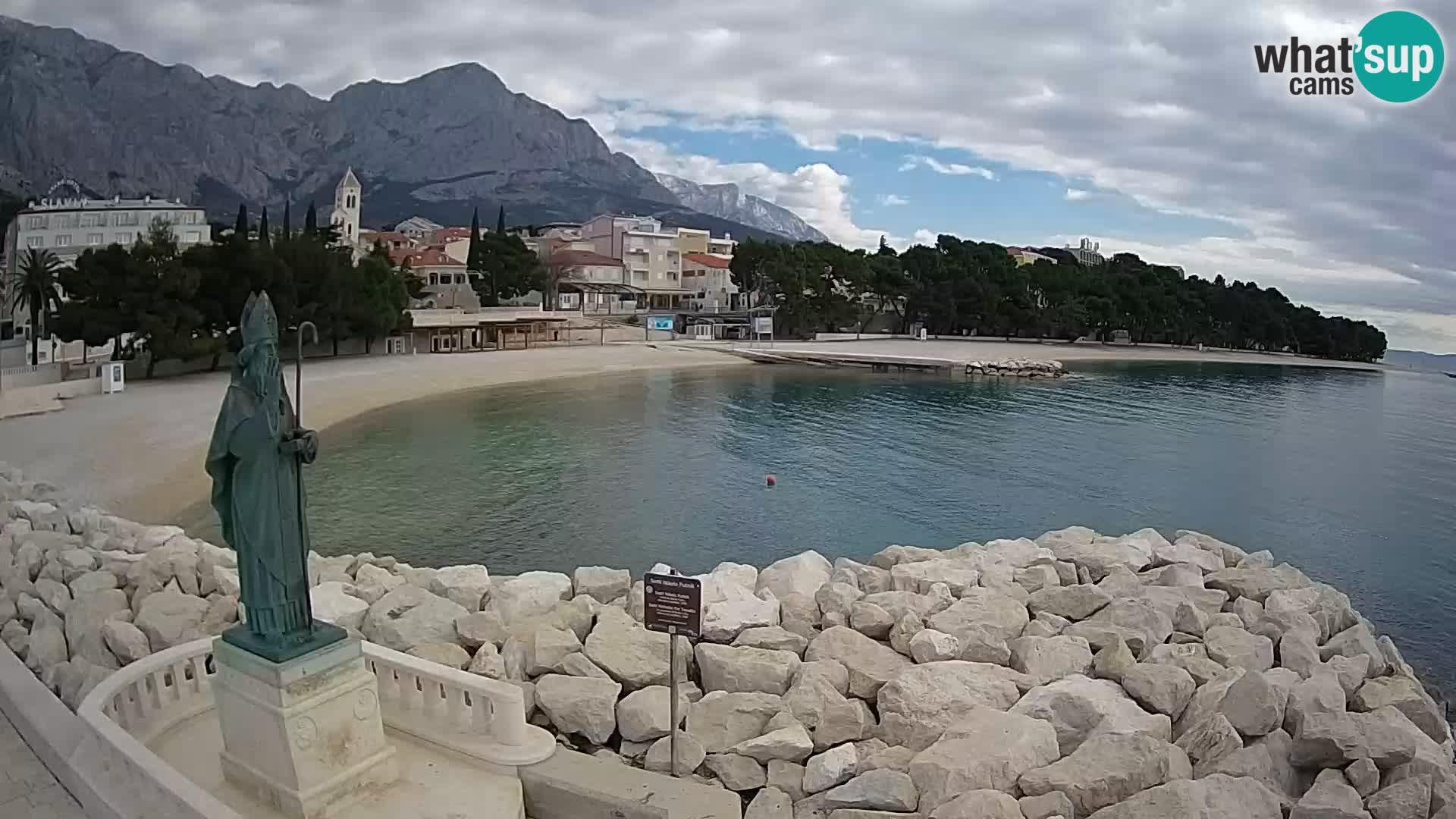 Webcam Baška Voda Croatia | Saint Nikola and beach