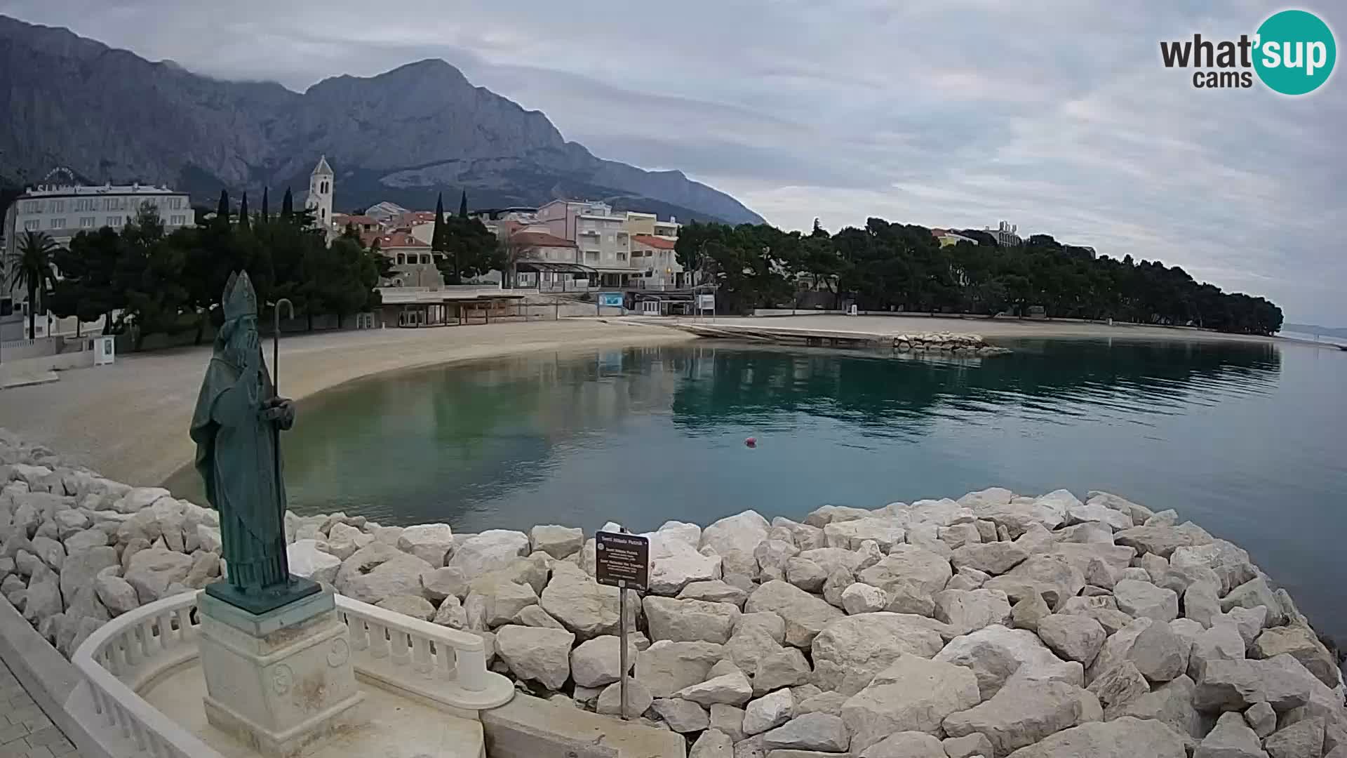 Webcam Baška Voda Croatia | Saint Nikola and beach