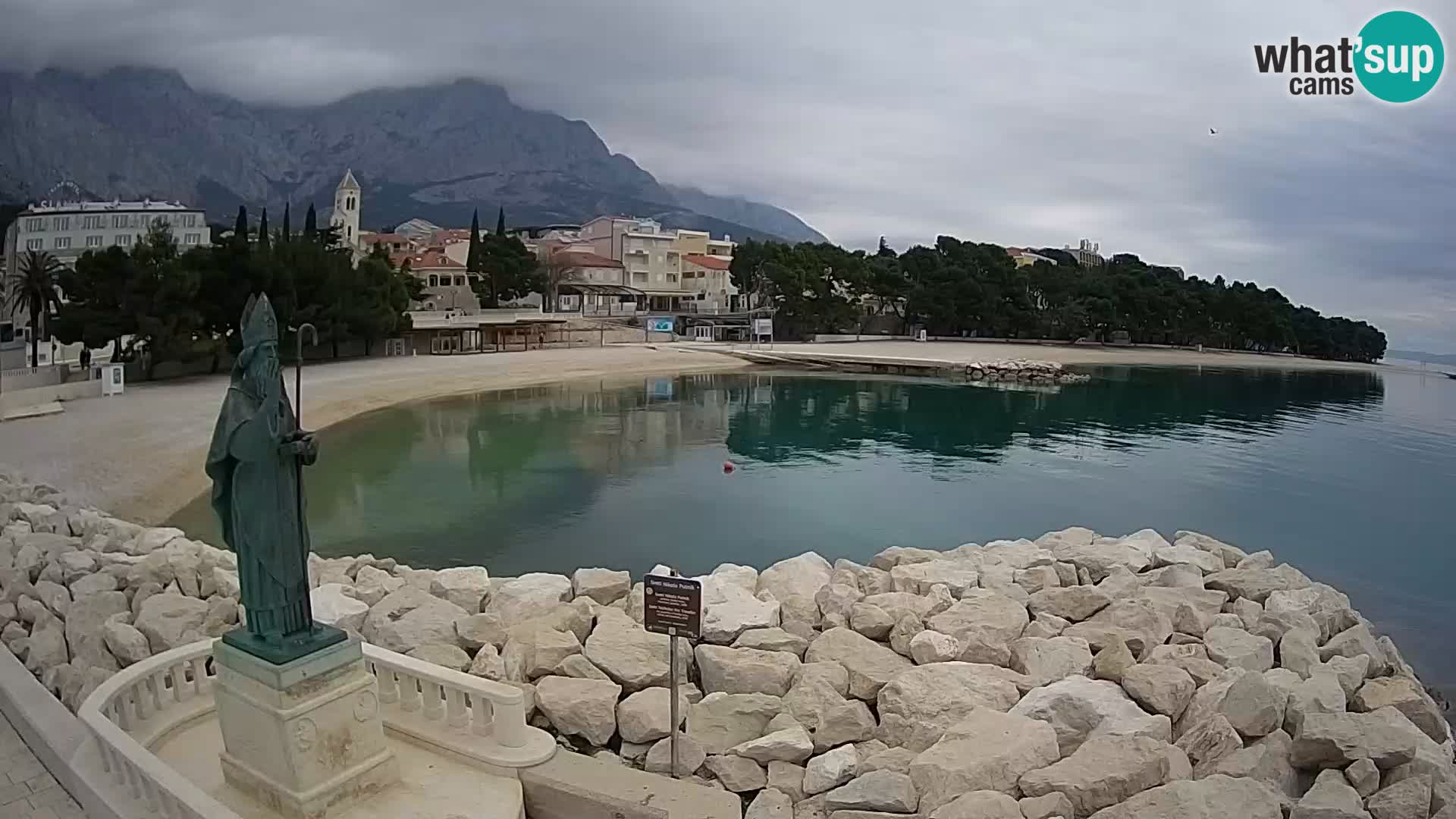 Webcam Baška Voda Croatia | Saint Nikola and beach