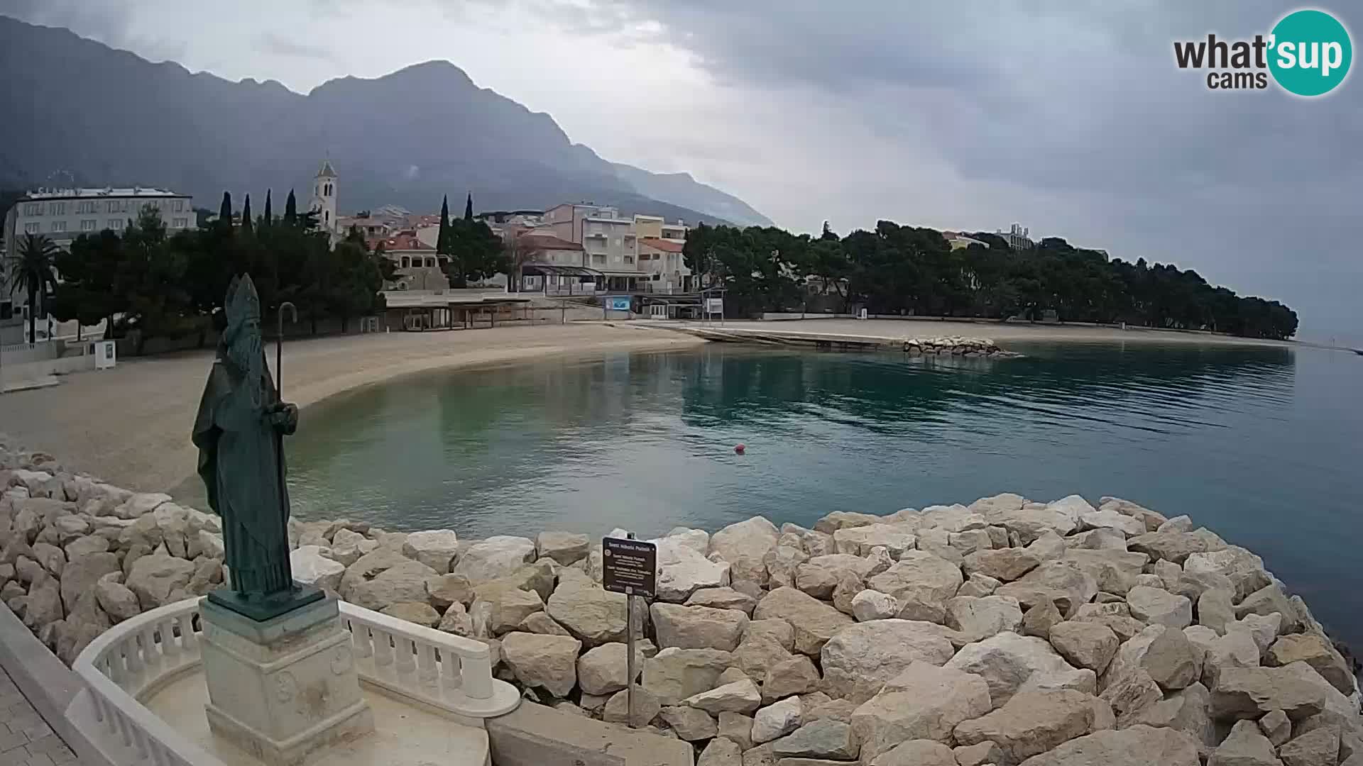 Webcam Baška Voda Croatia | Saint Nikola and beach