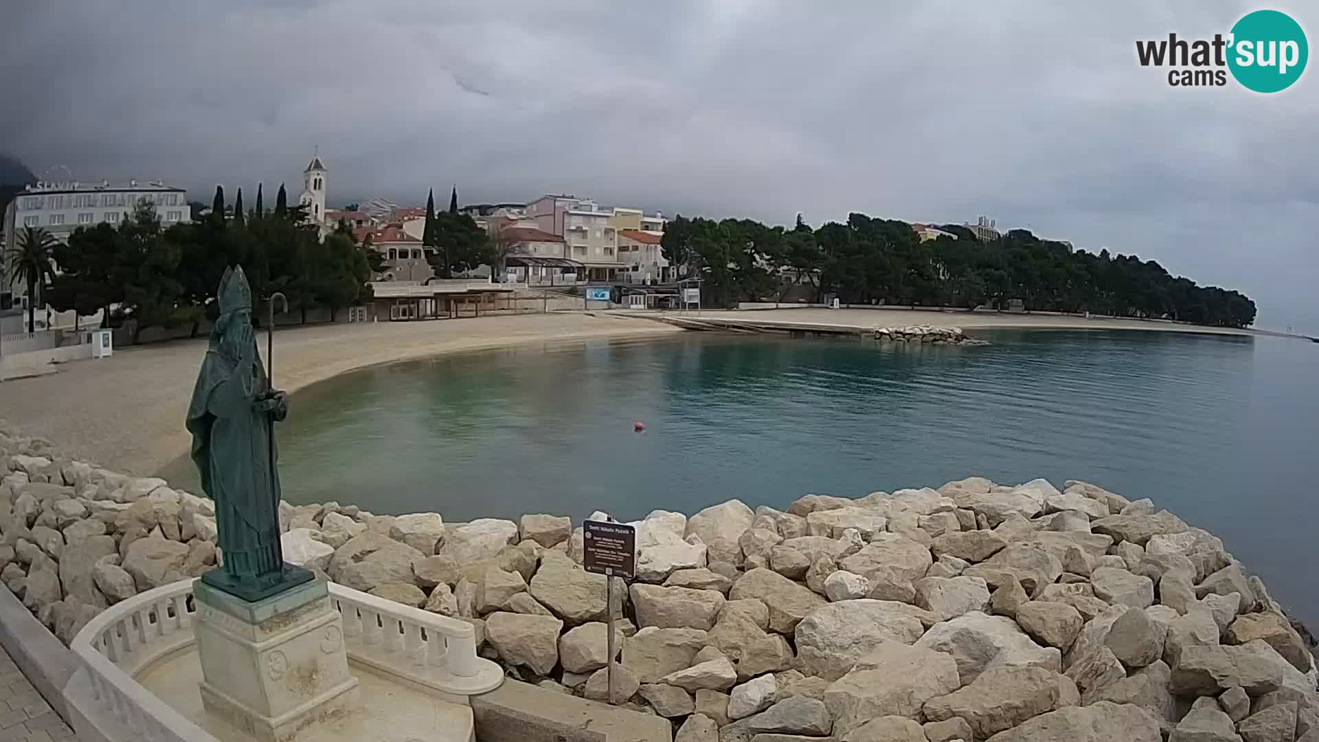 Webcam Baška Voda Croatia | Saint Nikola and beach