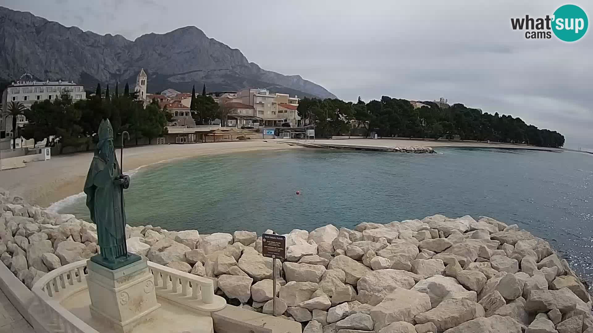 Webcam Baška Voda Croatia | Saint Nikola and beach