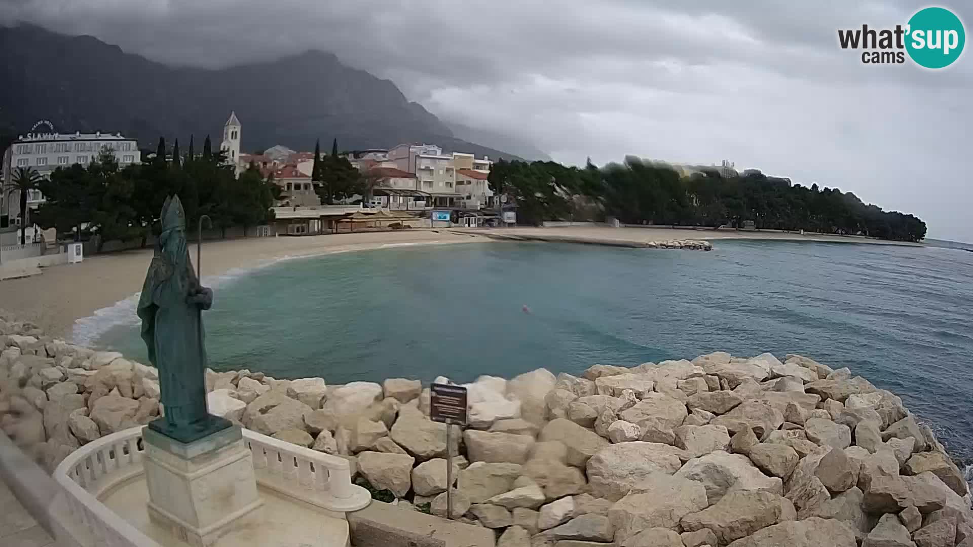 Webcam Baška Voda Croatia | Saint Nikola and beach