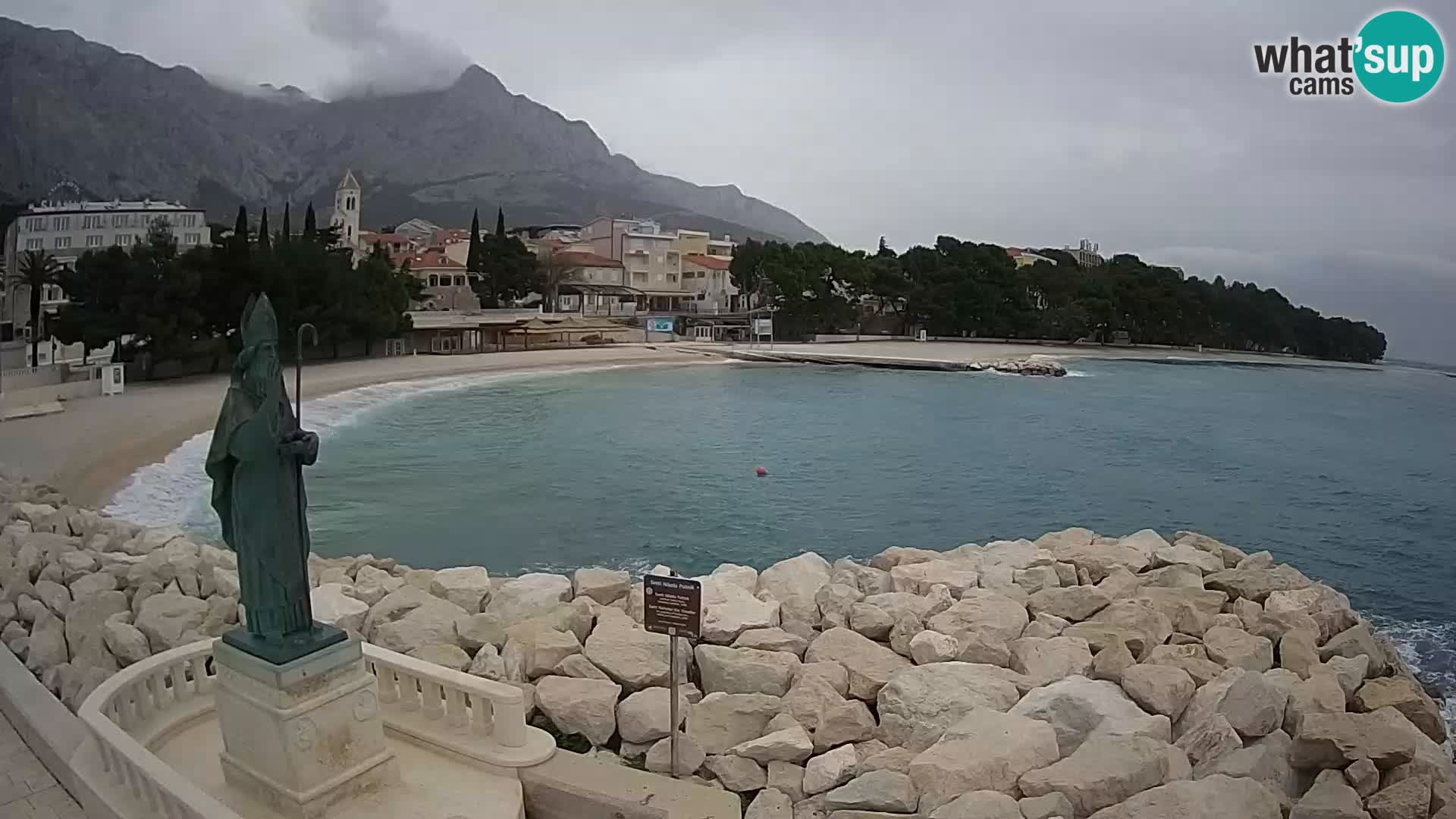 Webcam Baška Voda Croatia | Saint Nikola and beach