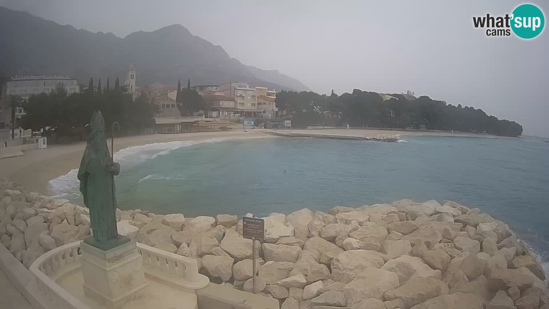 Webcam Baška Voda Croatia | Saint Nikola and beach