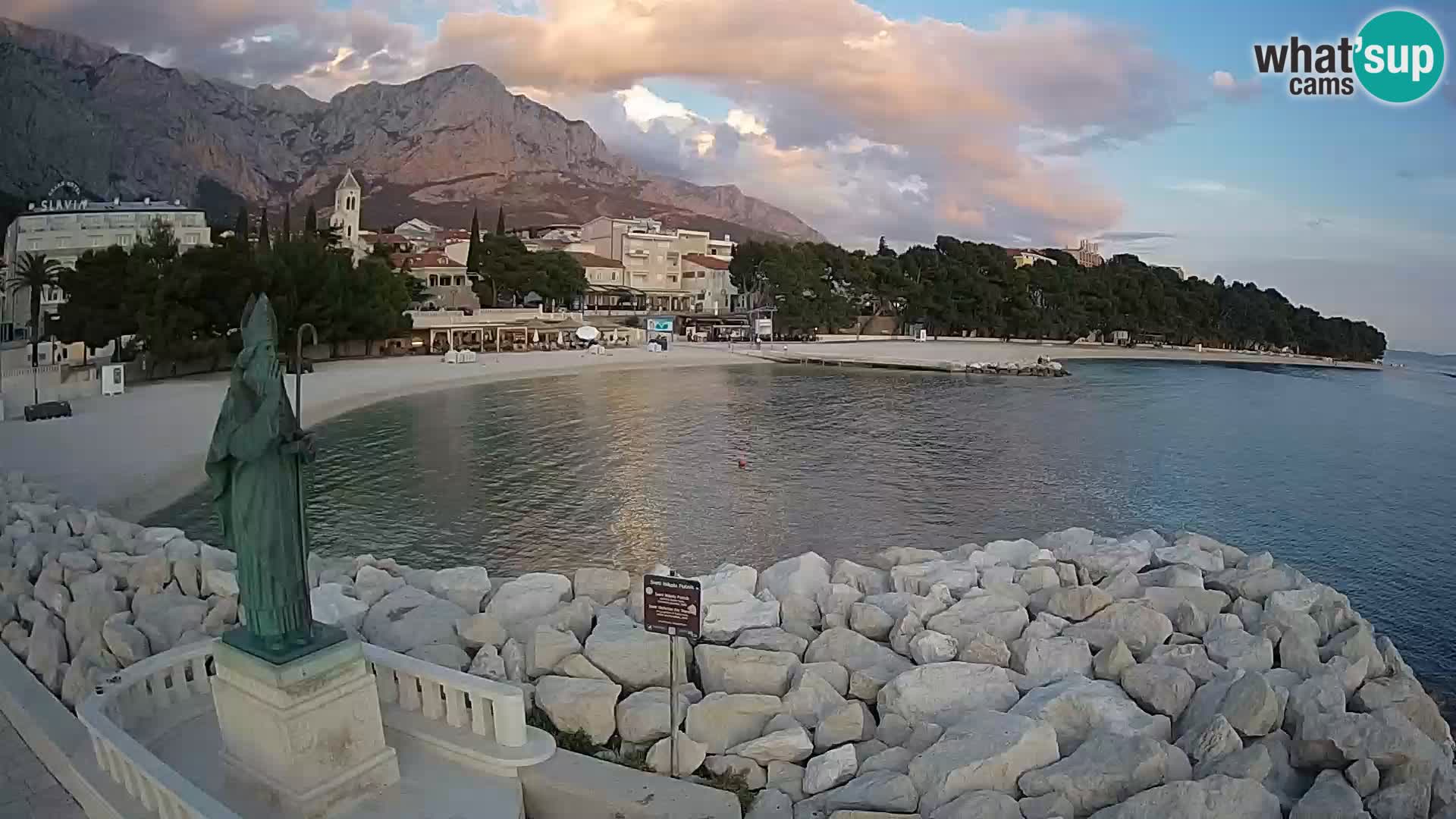 Webcam Baška Voda Croatia | Saint Nikola and beach