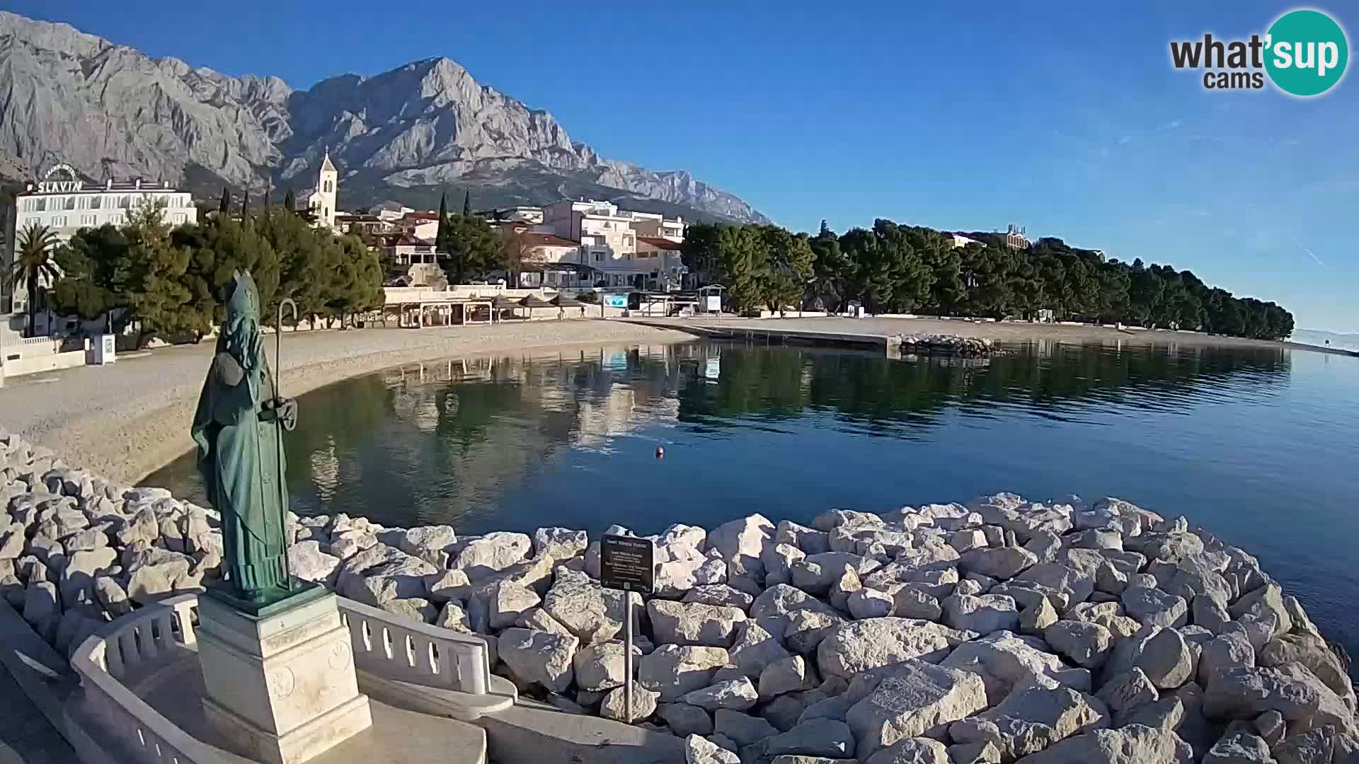 Webcam Baška Voda Croatia | Saint Nikola and beach