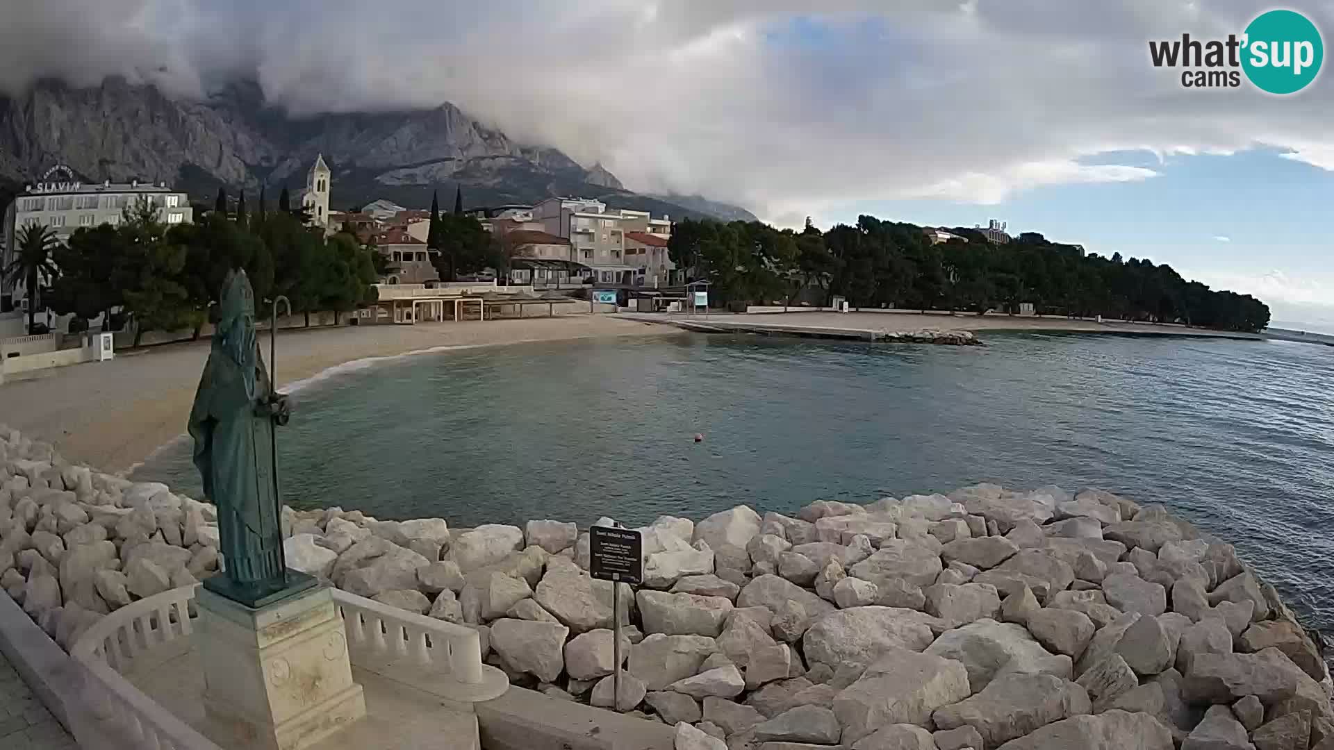 Webcam Baška Voda Croatia | Saint Nikola and beach