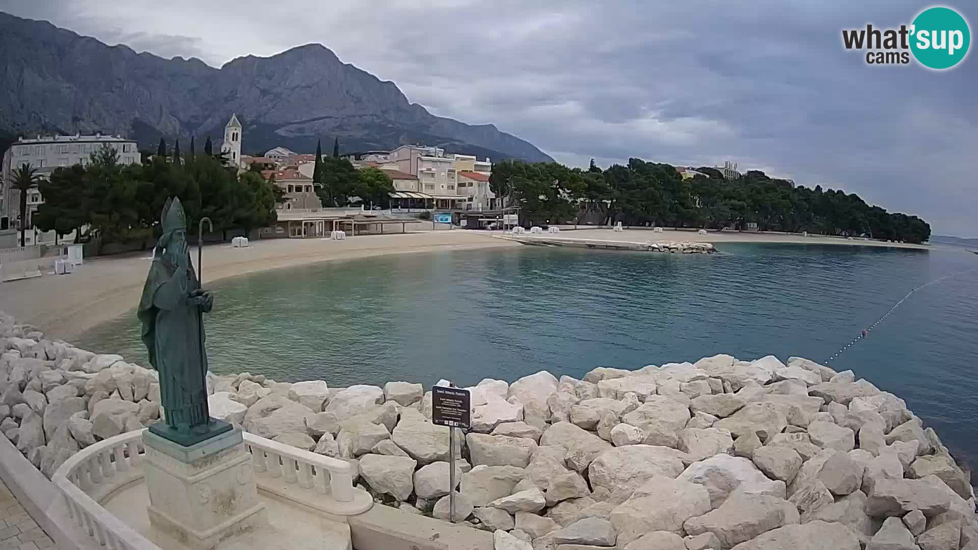 Webcam Baška Voda Croatia | Saint Nikola and beach