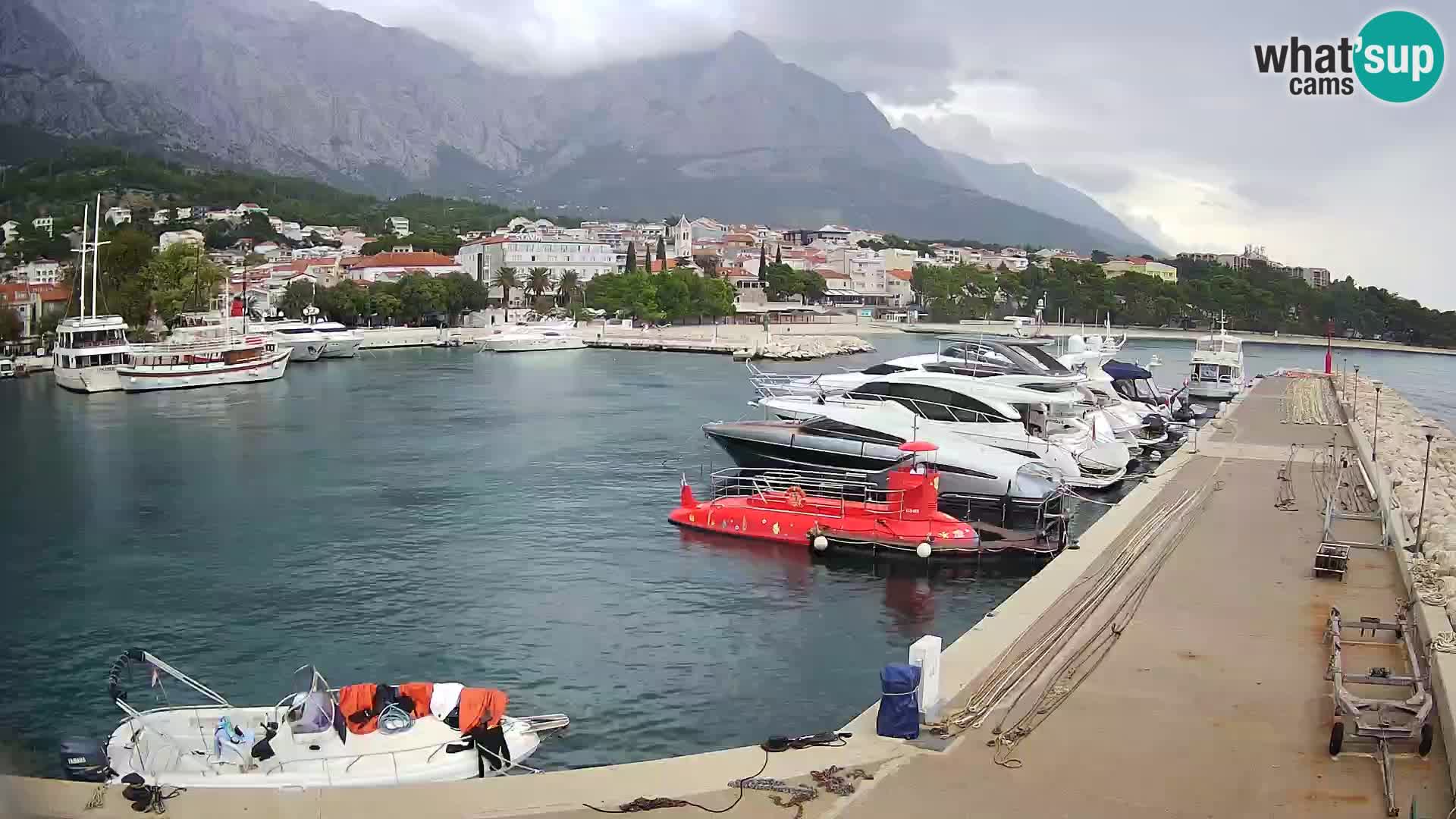 Vue du port de plaisance de la ville et la montagne Biokovo