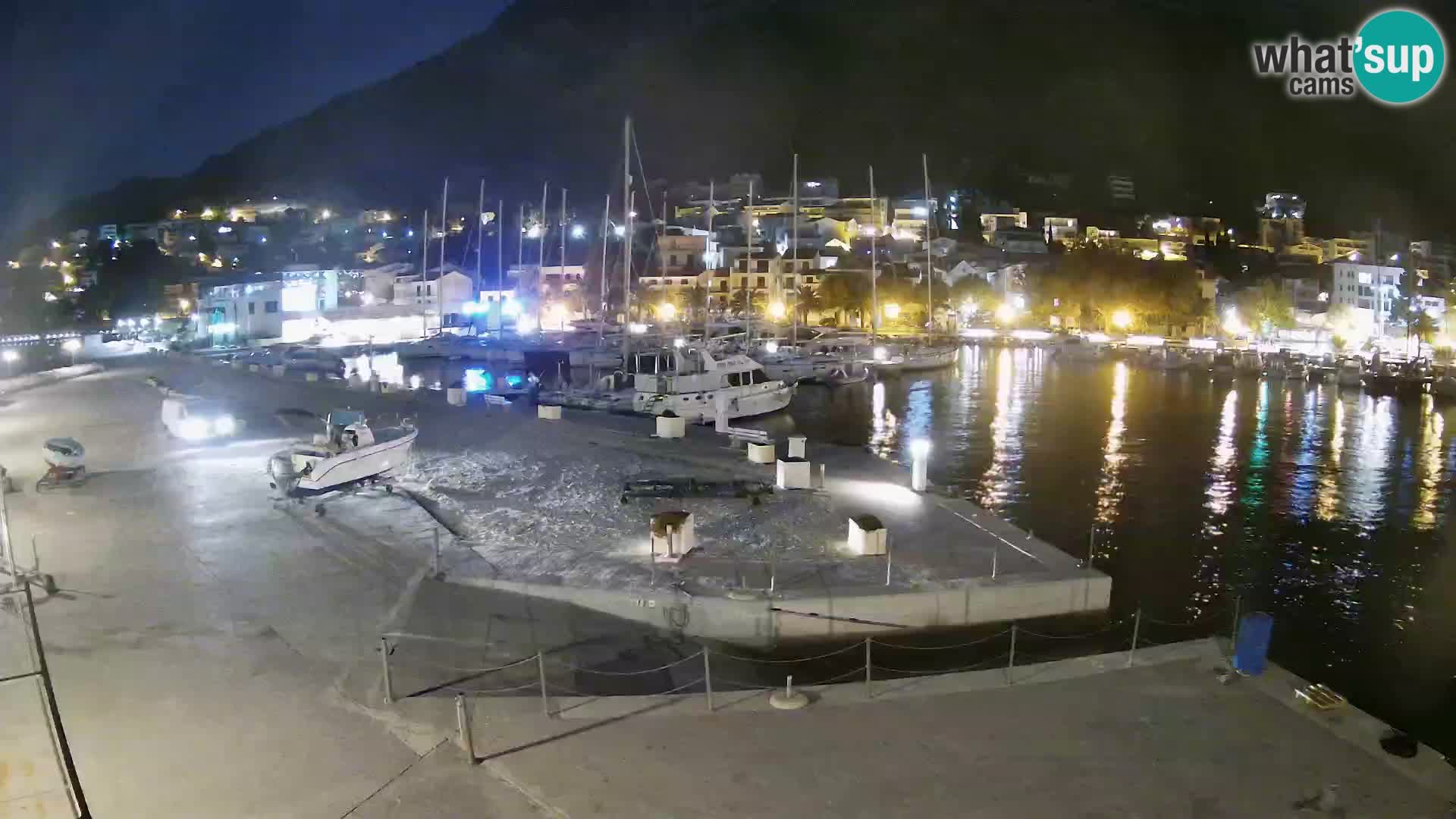 Webcam Basca Voda –  Vista desde el puerto deportivo de la ciudad y la montaña Biokovo