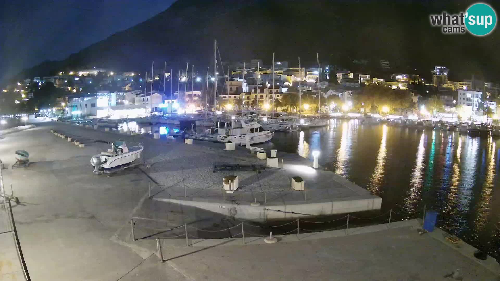 Webcam Basca Voda –  Vista desde el puerto deportivo de la ciudad y la montaña Biokovo