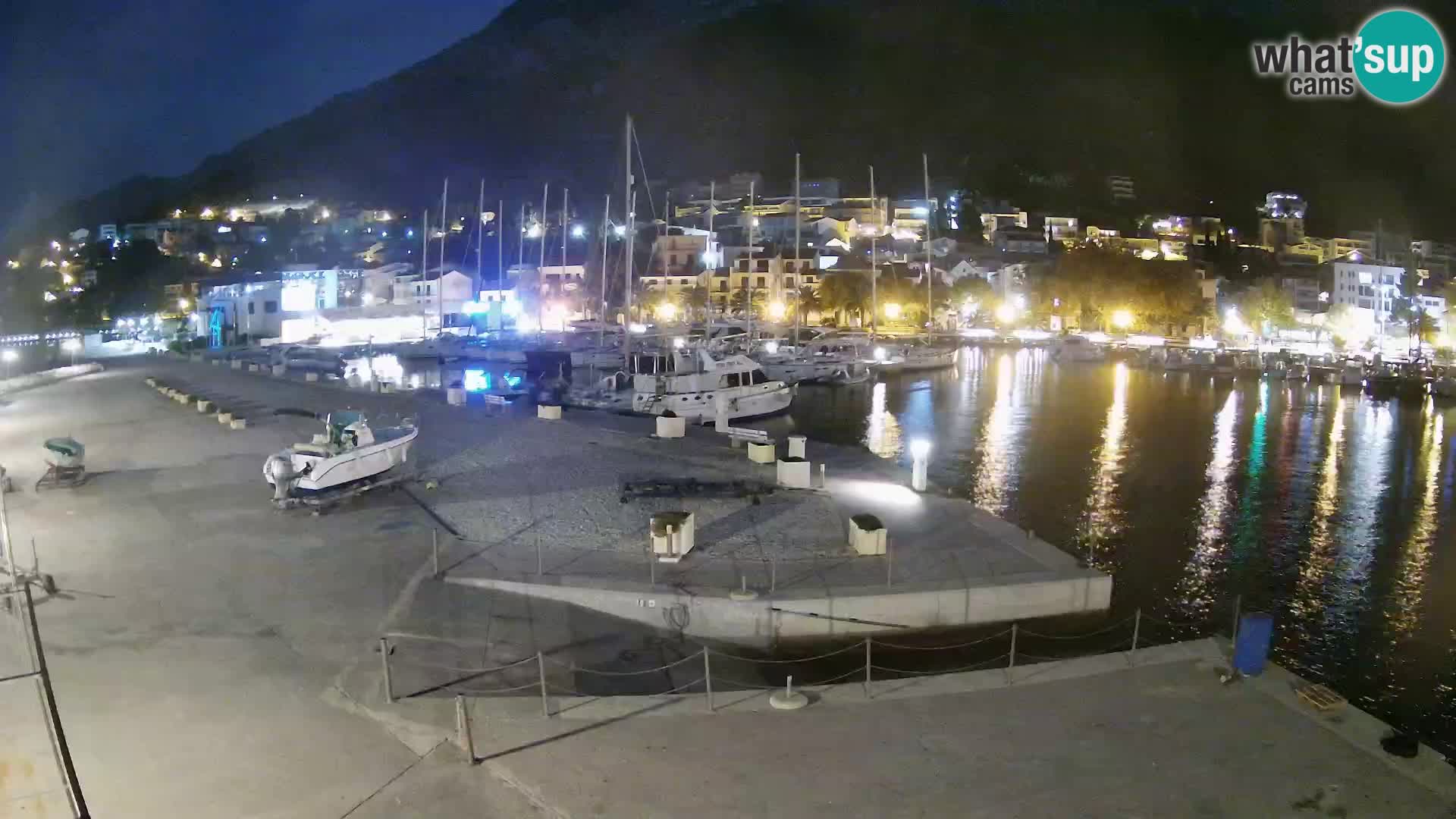 Webcam Basca Voda –  Vista desde el puerto deportivo de la ciudad y la montaña Biokovo