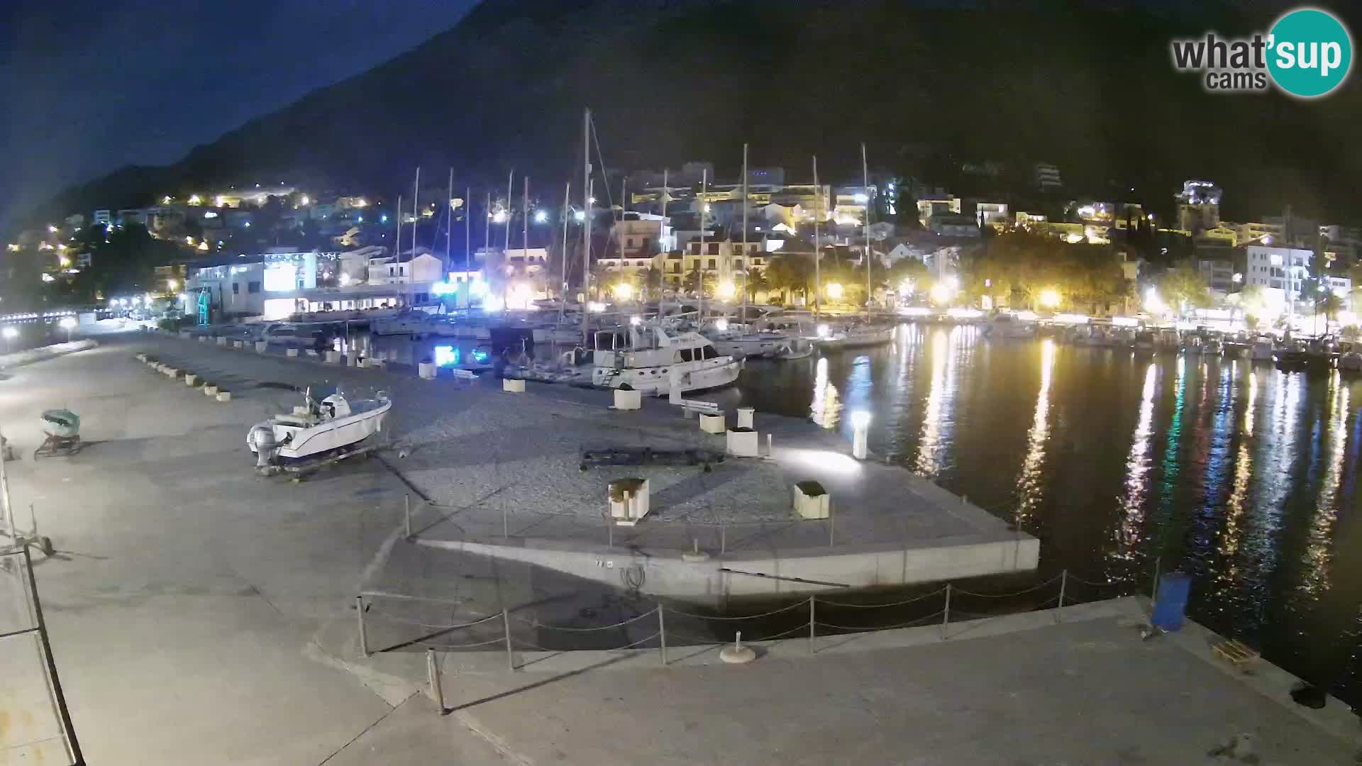 Webcam Basca Voda –  Vista desde el puerto deportivo de la ciudad y la montaña Biokovo