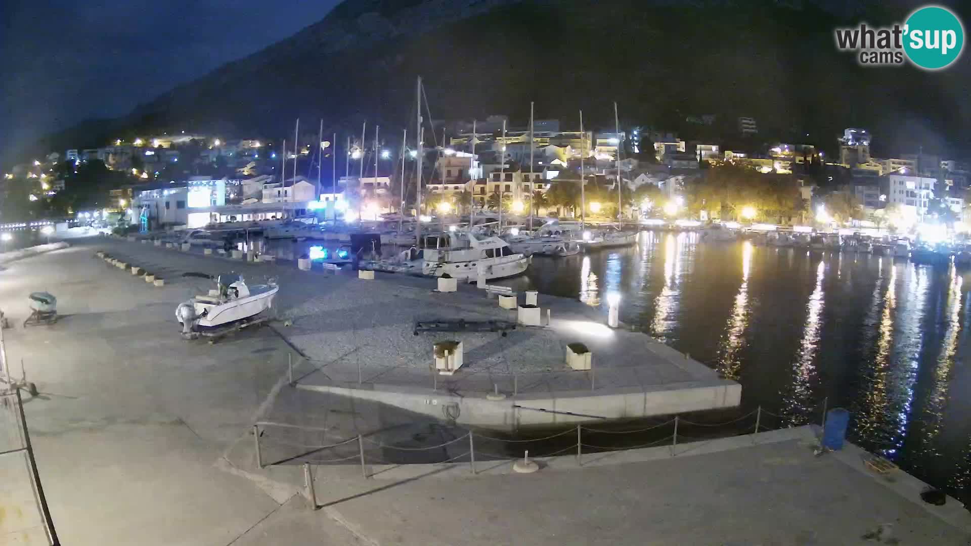 Webcam Basca Voda –  Vista desde el puerto deportivo de la ciudad y la montaña Biokovo