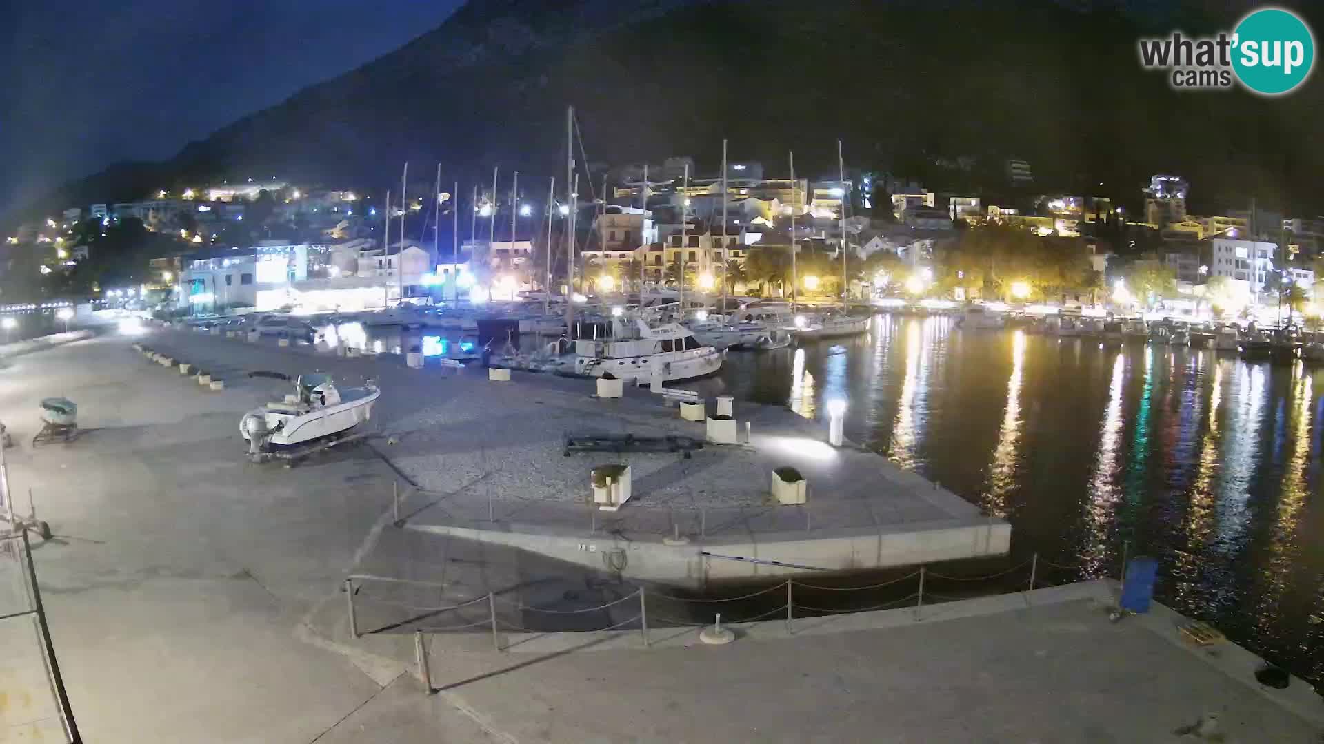 Webcam Basca Voda –  Vista desde el puerto deportivo de la ciudad y la montaña Biokovo