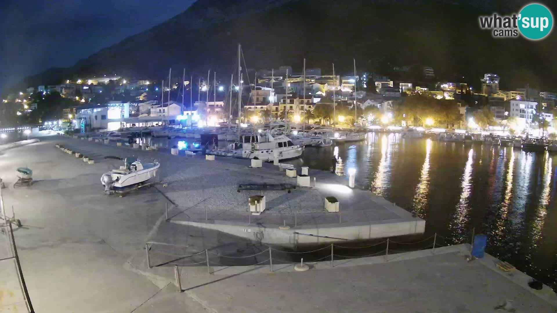 Webcam Basca Voda –  Vista desde el puerto deportivo de la ciudad y la montaña Biokovo