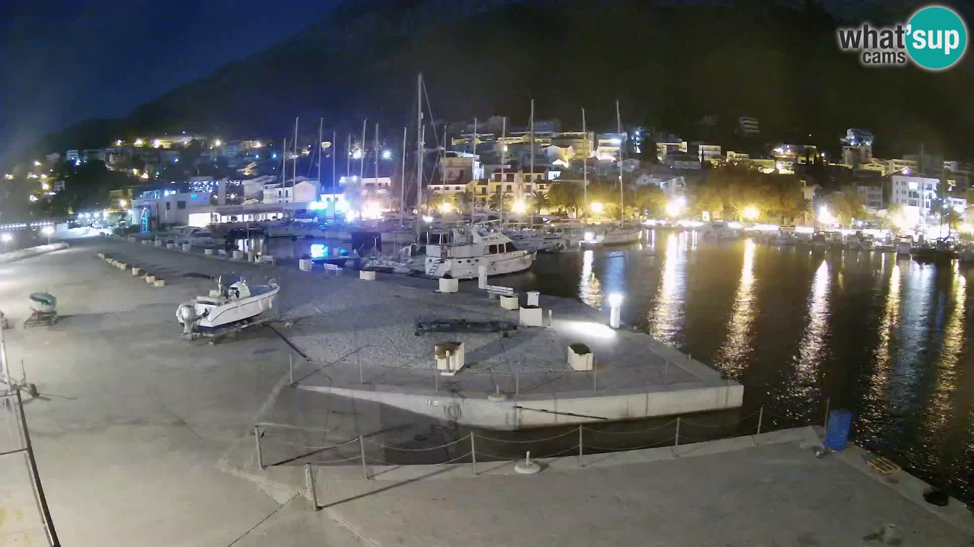 Webcam Basca Voda –  Vista desde el puerto deportivo de la ciudad y la montaña Biokovo