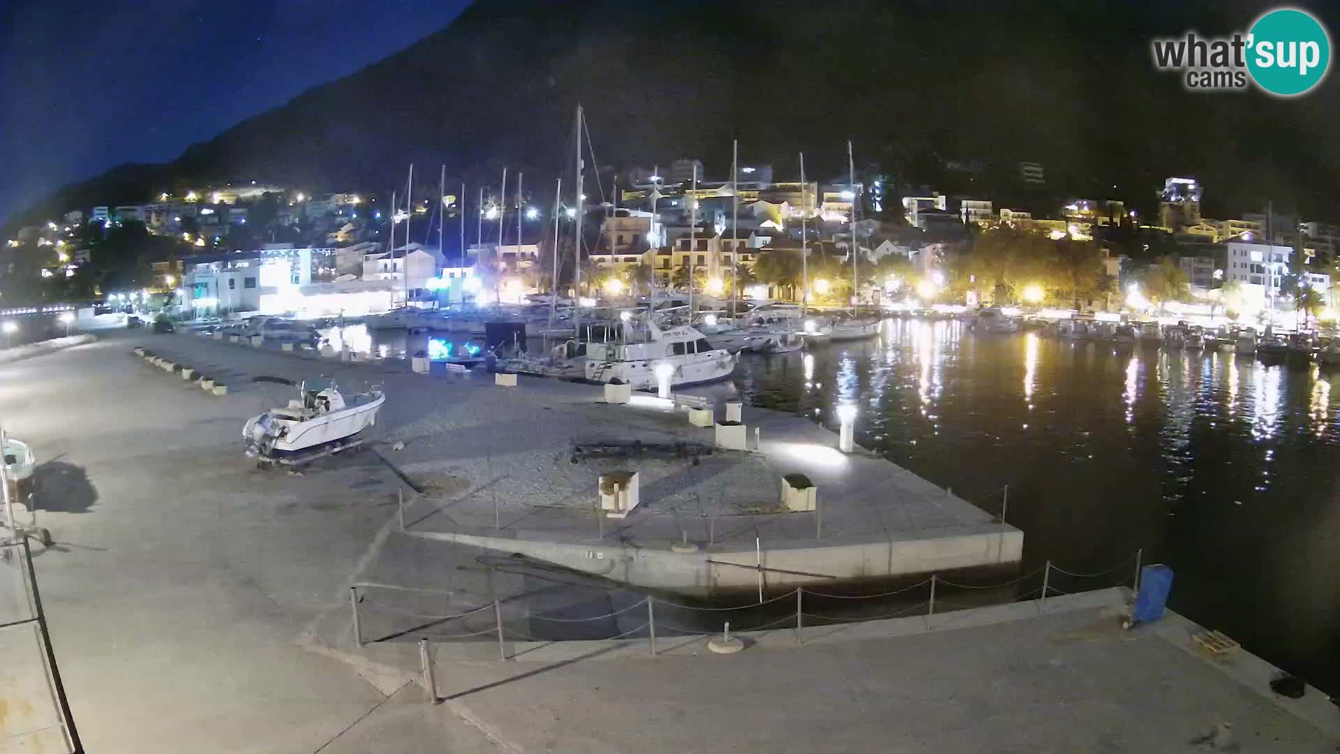 Webcam Basca Voda –  Vista desde el puerto deportivo de la ciudad y la montaña Biokovo