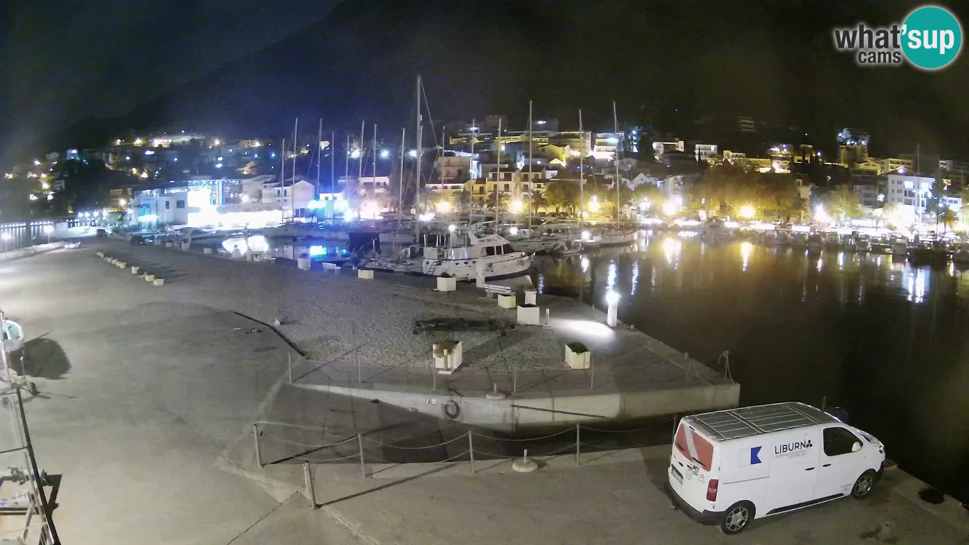 Webcam Basca Voda –  Vista desde el puerto deportivo de la ciudad y la montaña Biokovo