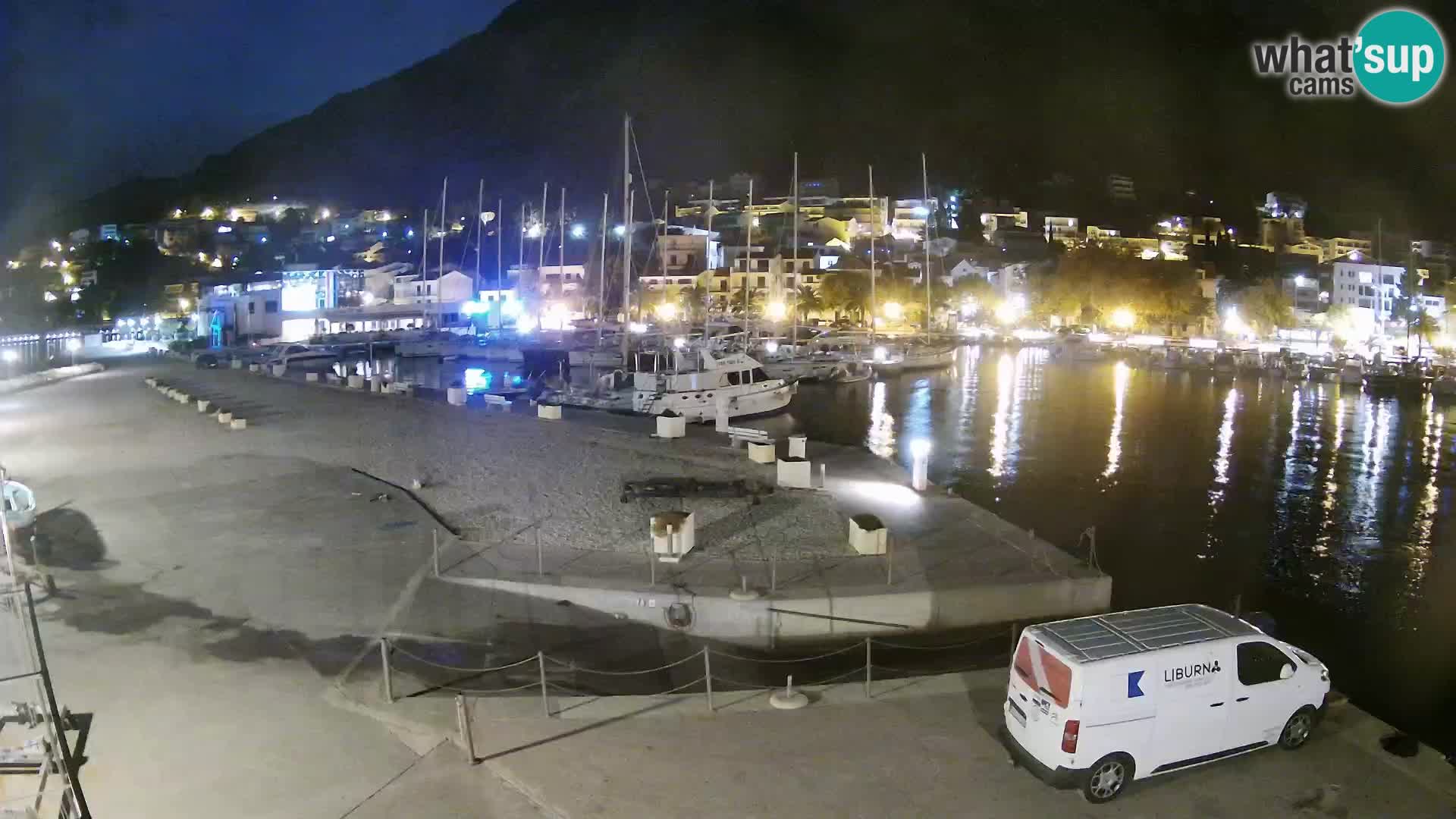 Webcam Basca Voda –  Vista desde el puerto deportivo de la ciudad y la montaña Biokovo