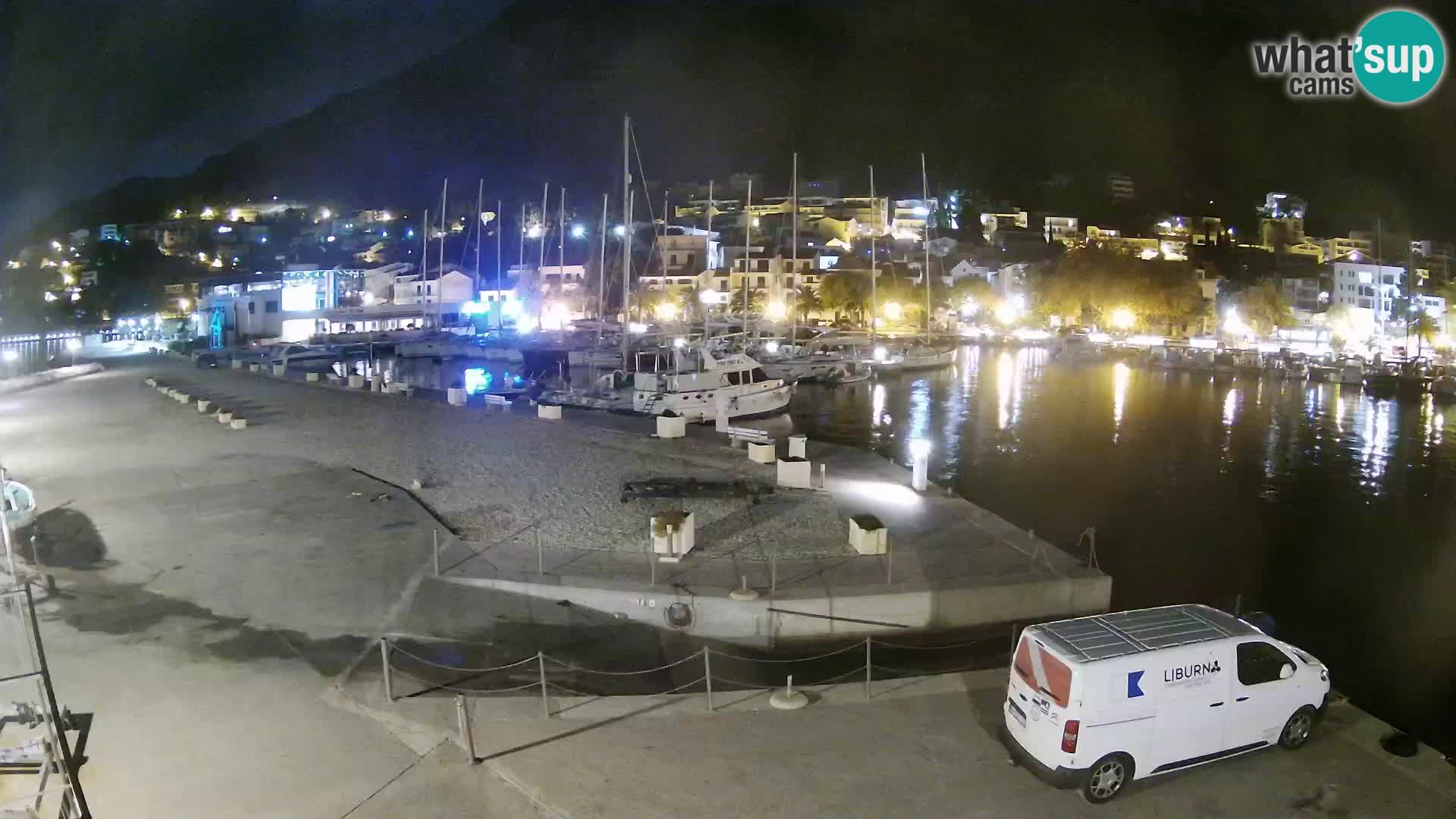 Webcam Basca Voda –  Vista desde el puerto deportivo de la ciudad y la montaña Biokovo