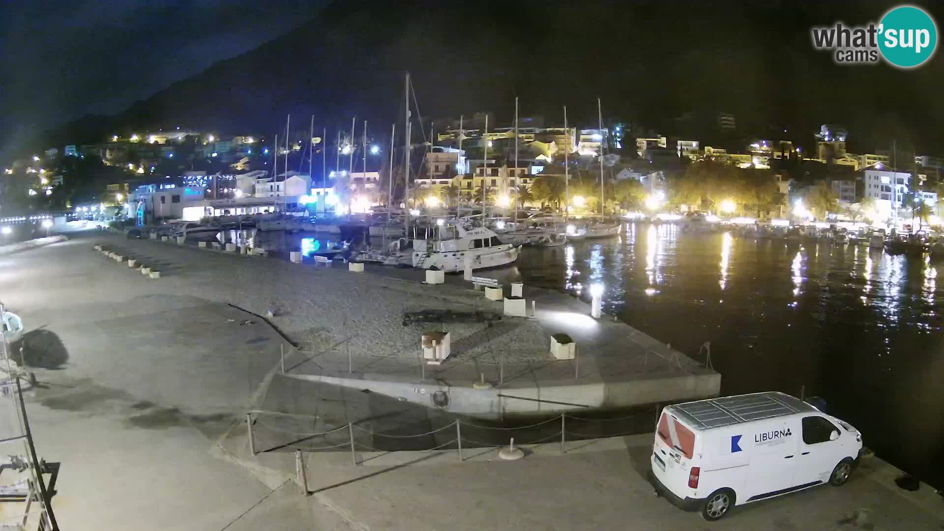 Webcam Basca Voda –  Vista desde el puerto deportivo de la ciudad y la montaña Biokovo