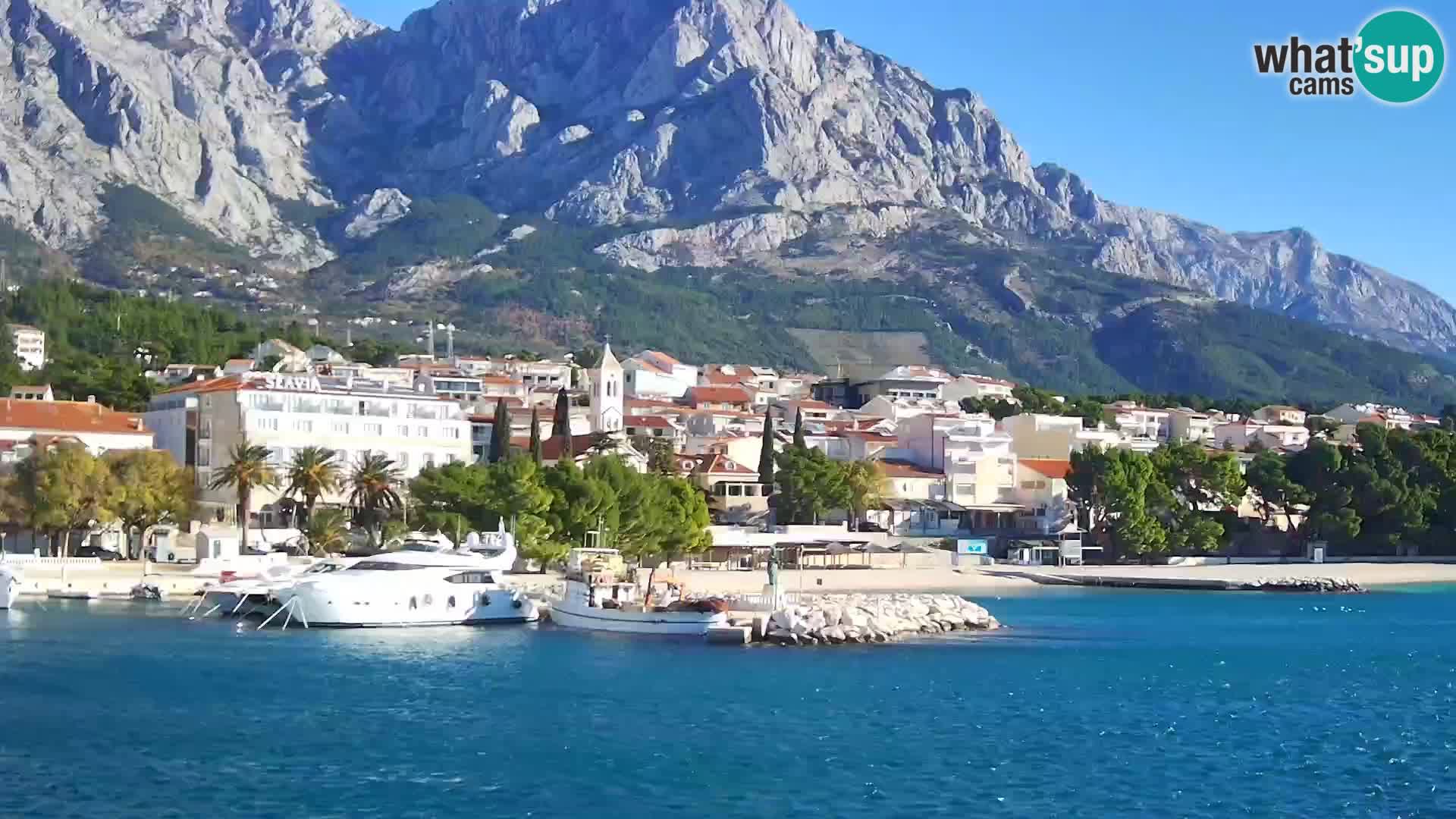 Webcam Basca Voda –  Vista desde el puerto deportivo de la ciudad y la montaña Biokovo