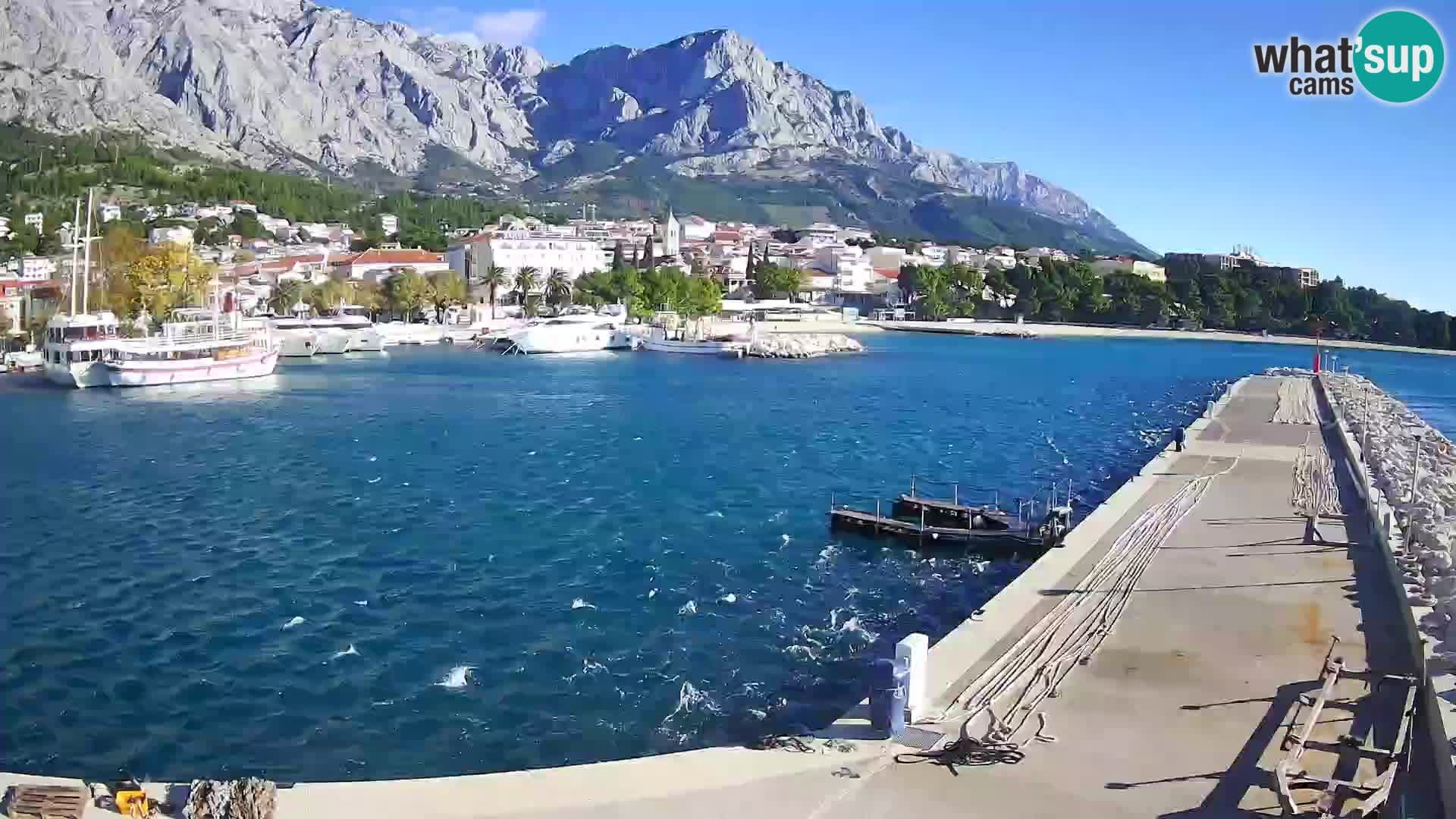 Webcam Basca Voda –  Vista desde el puerto deportivo de la ciudad y la montaña Biokovo