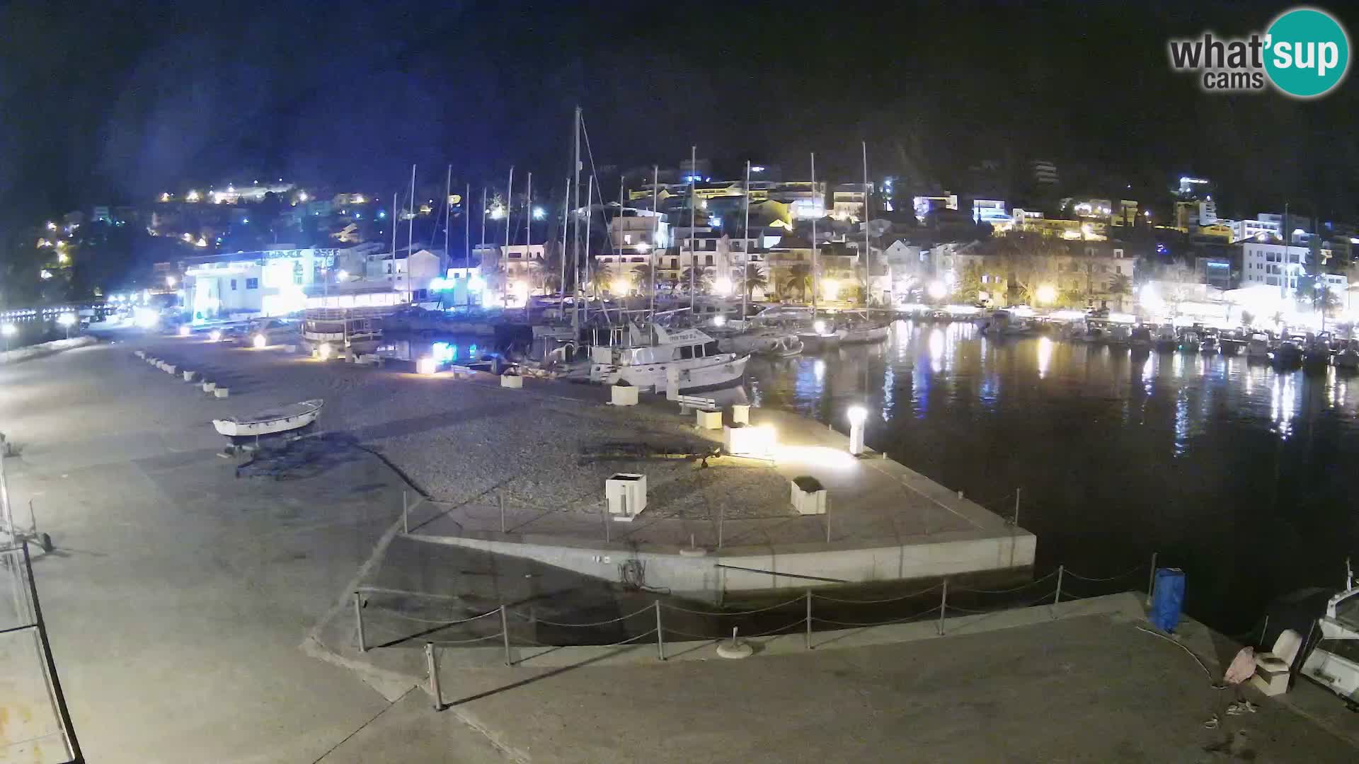 Webcam Basca Voda –  Vista desde el puerto deportivo de la ciudad y la montaña Biokovo