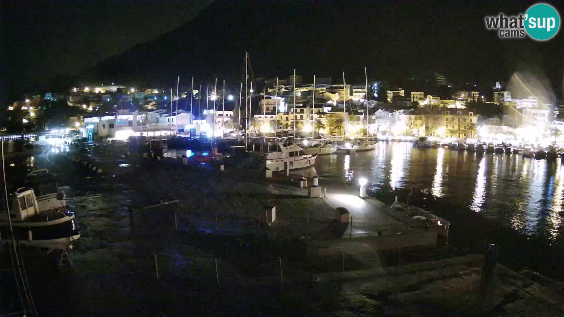 Webcam Basca Voda –  Vista desde el puerto deportivo de la ciudad y la montaña Biokovo