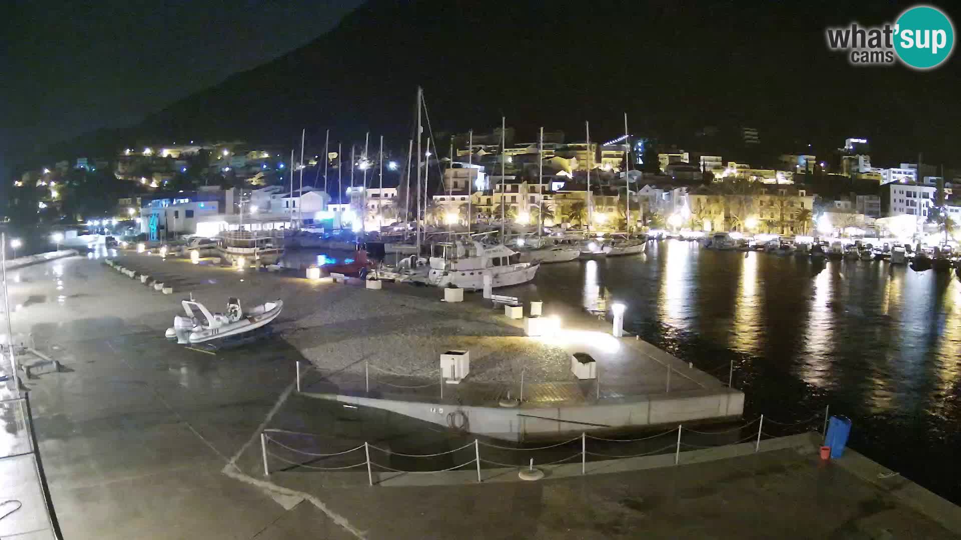 Webcam Basca Voda –  Vista desde el puerto deportivo de la ciudad y la montaña Biokovo