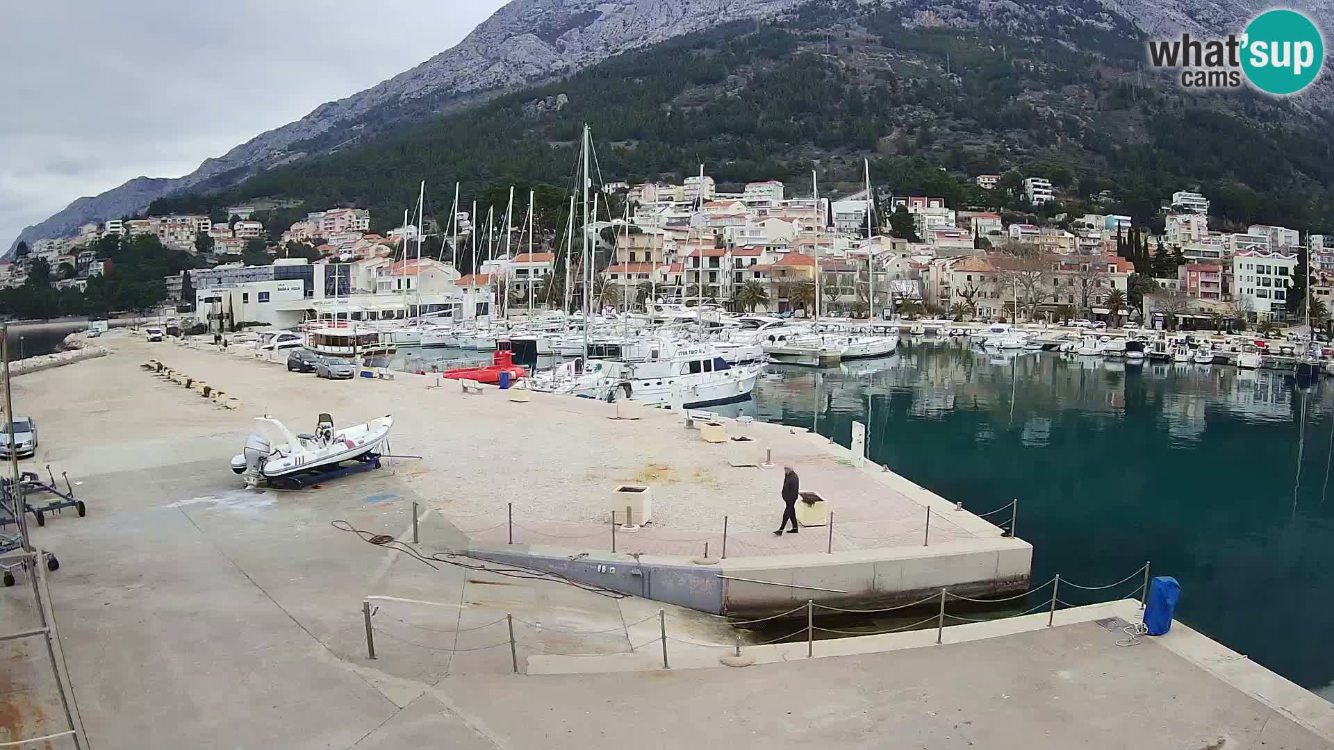 Vue du port de plaisance de la ville et la montagne Biokovo