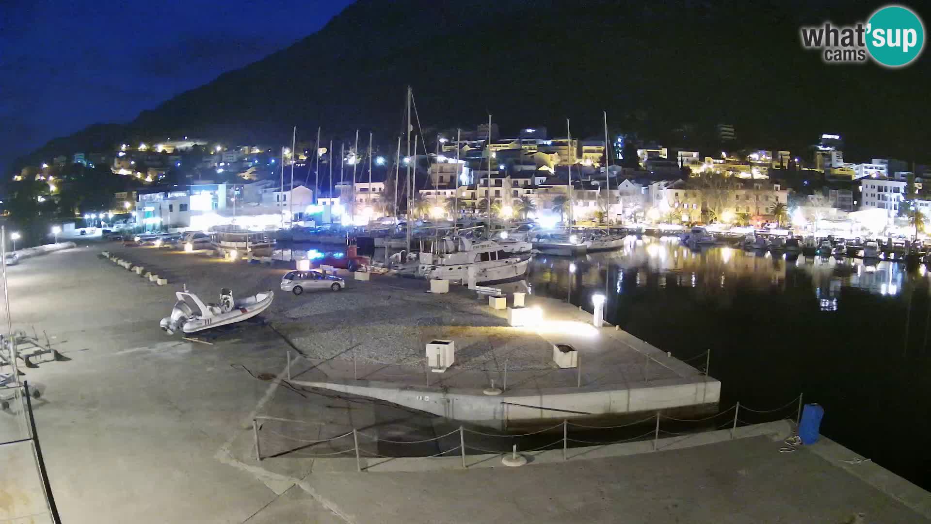 Webcam Basca Voda –  Vista desde el puerto deportivo de la ciudad y la montaña Biokovo