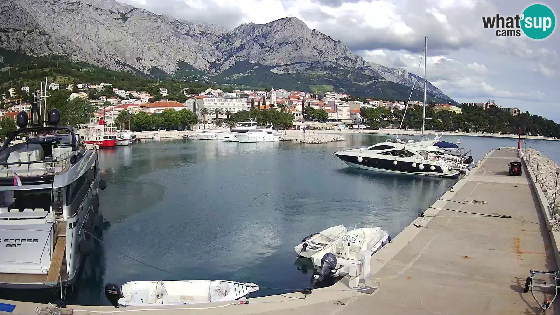 Vue du port de plaisance de la ville et la montagne Biokovo