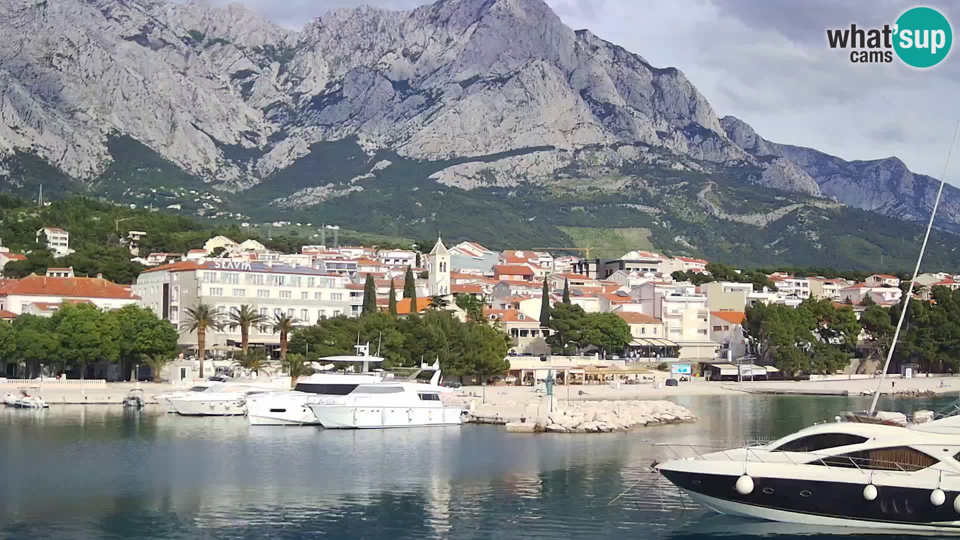 Vue du port de plaisance de la ville et la montagne Biokovo