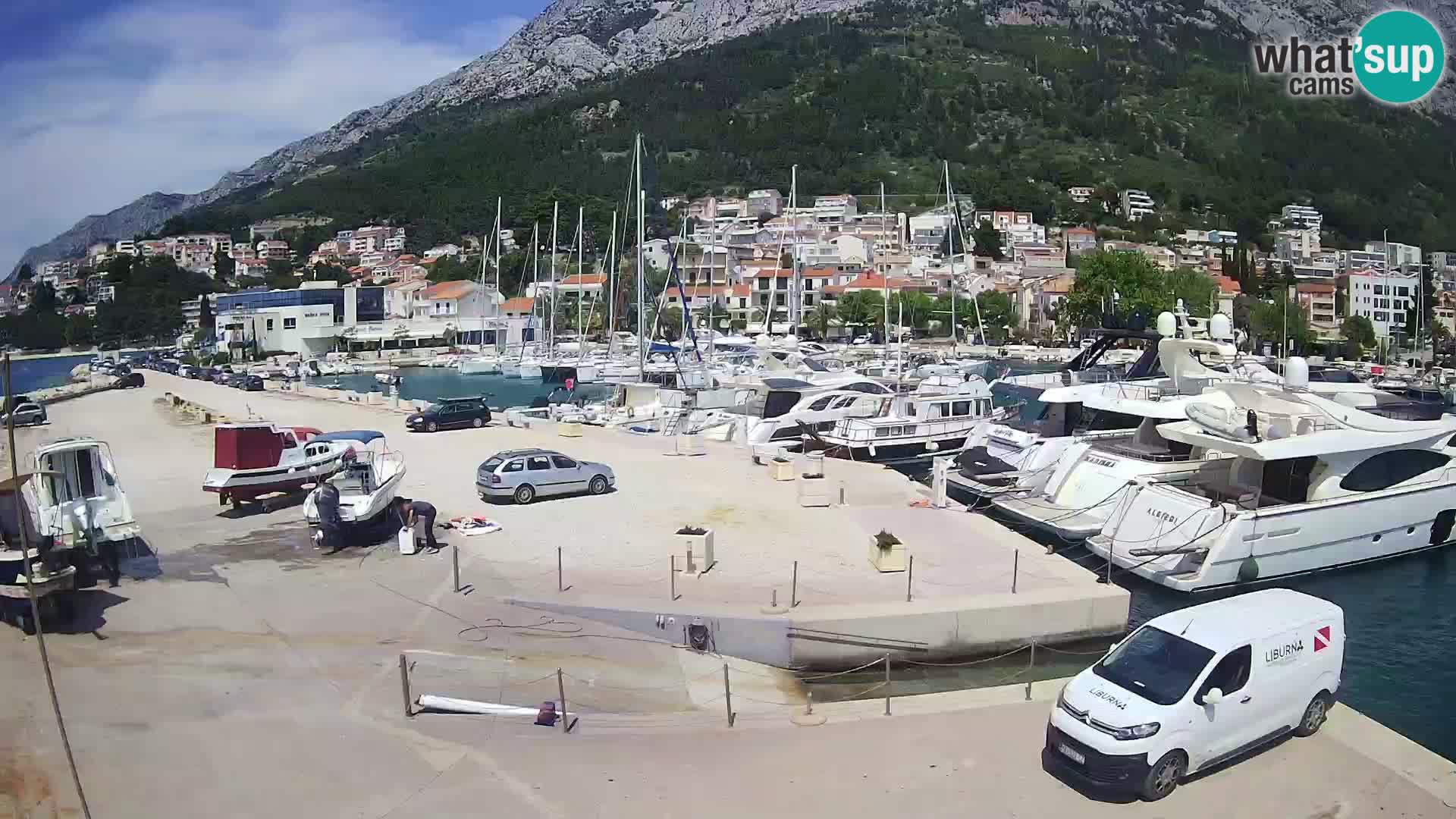Vue du port de plaisance de la ville et la montagne Biokovo