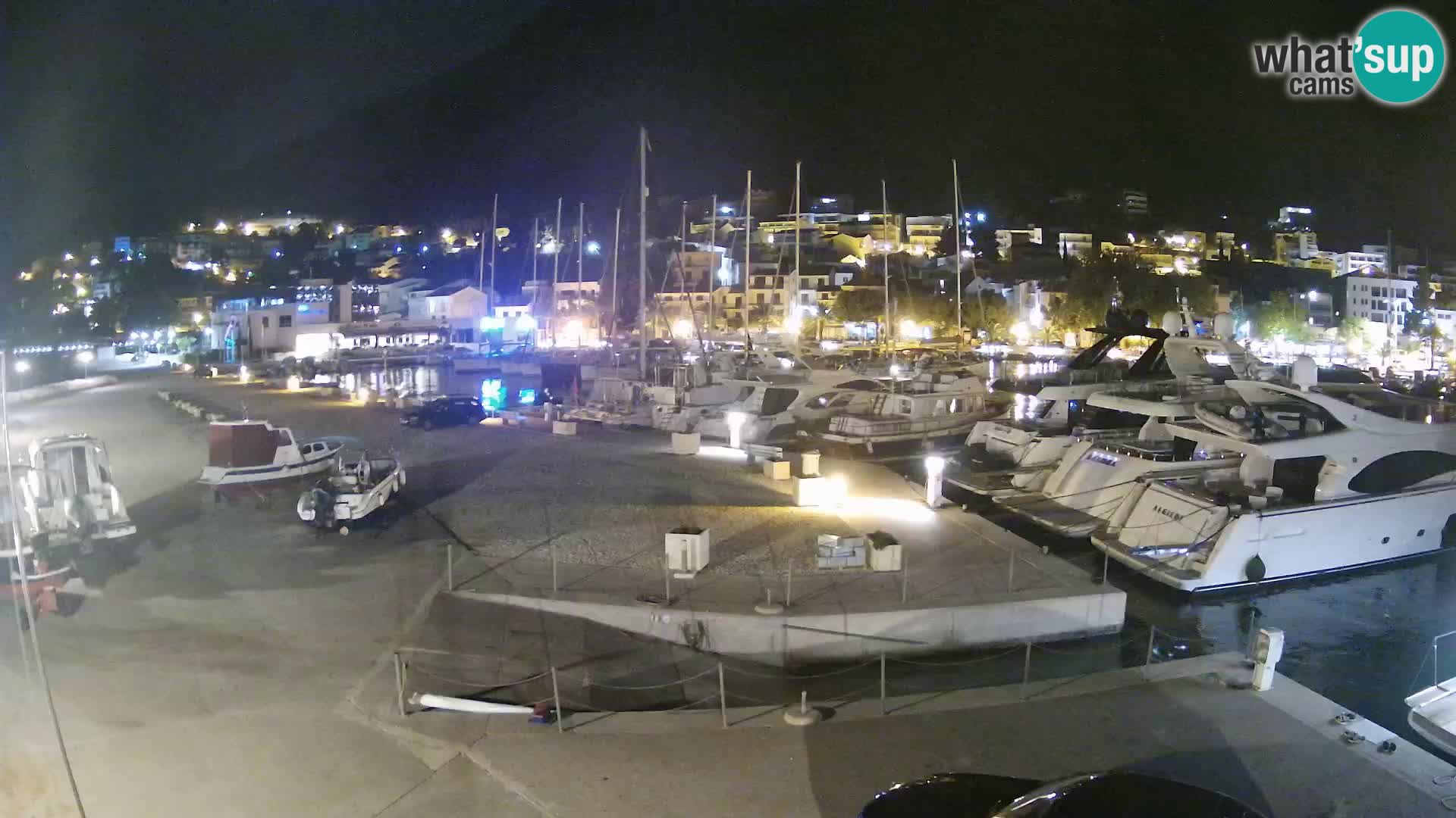 Webcam Basca Voda –  Vista desde el puerto deportivo de la ciudad y la montaña Biokovo
