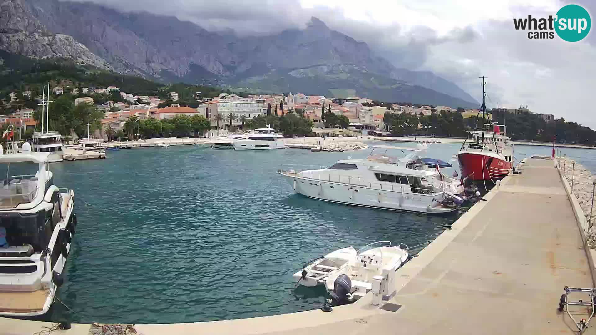 Vue du port de plaisance de la ville et la montagne Biokovo