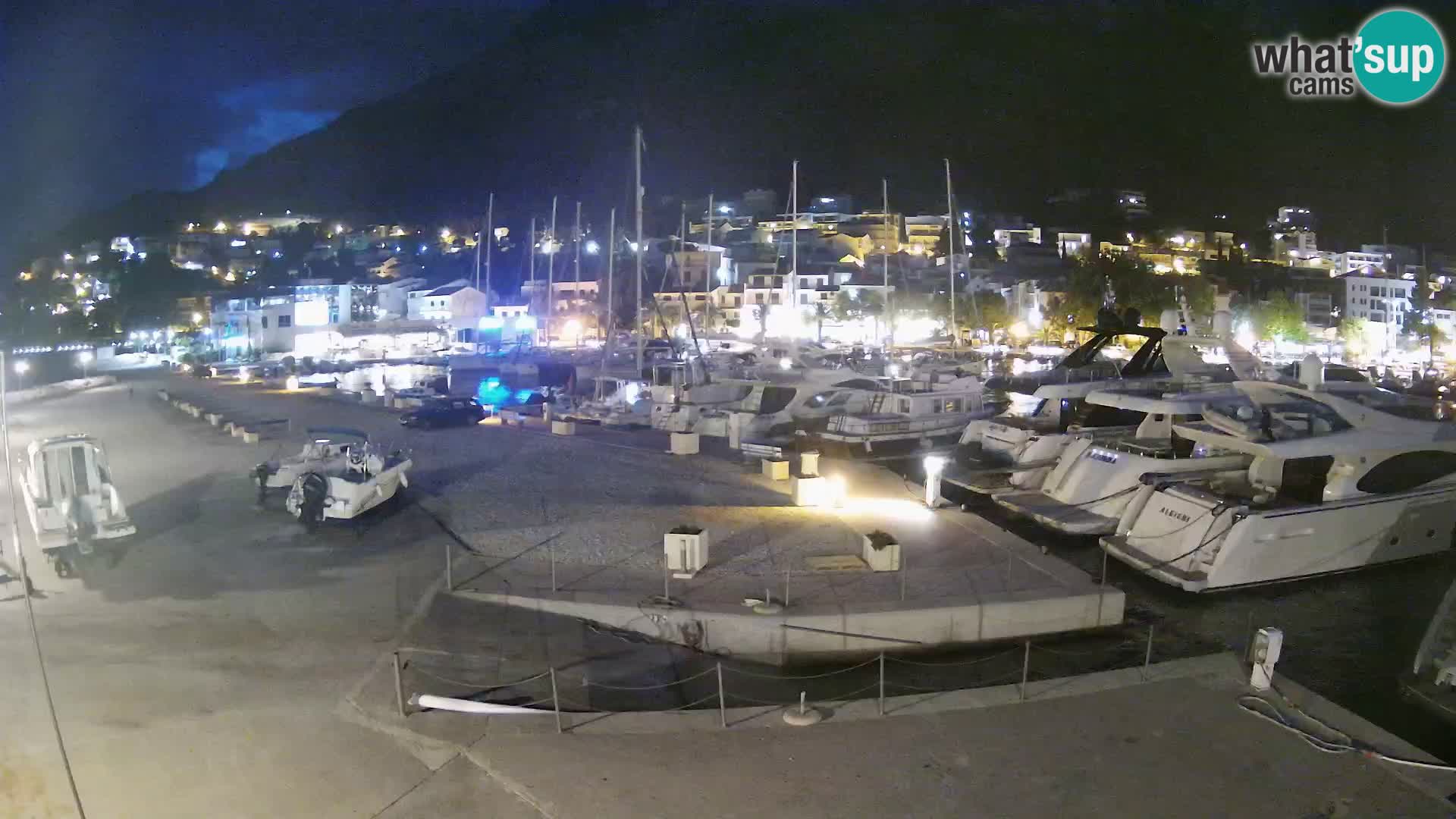 Webcam Basca Voda –  Vista desde el puerto deportivo de la ciudad y la montaña Biokovo