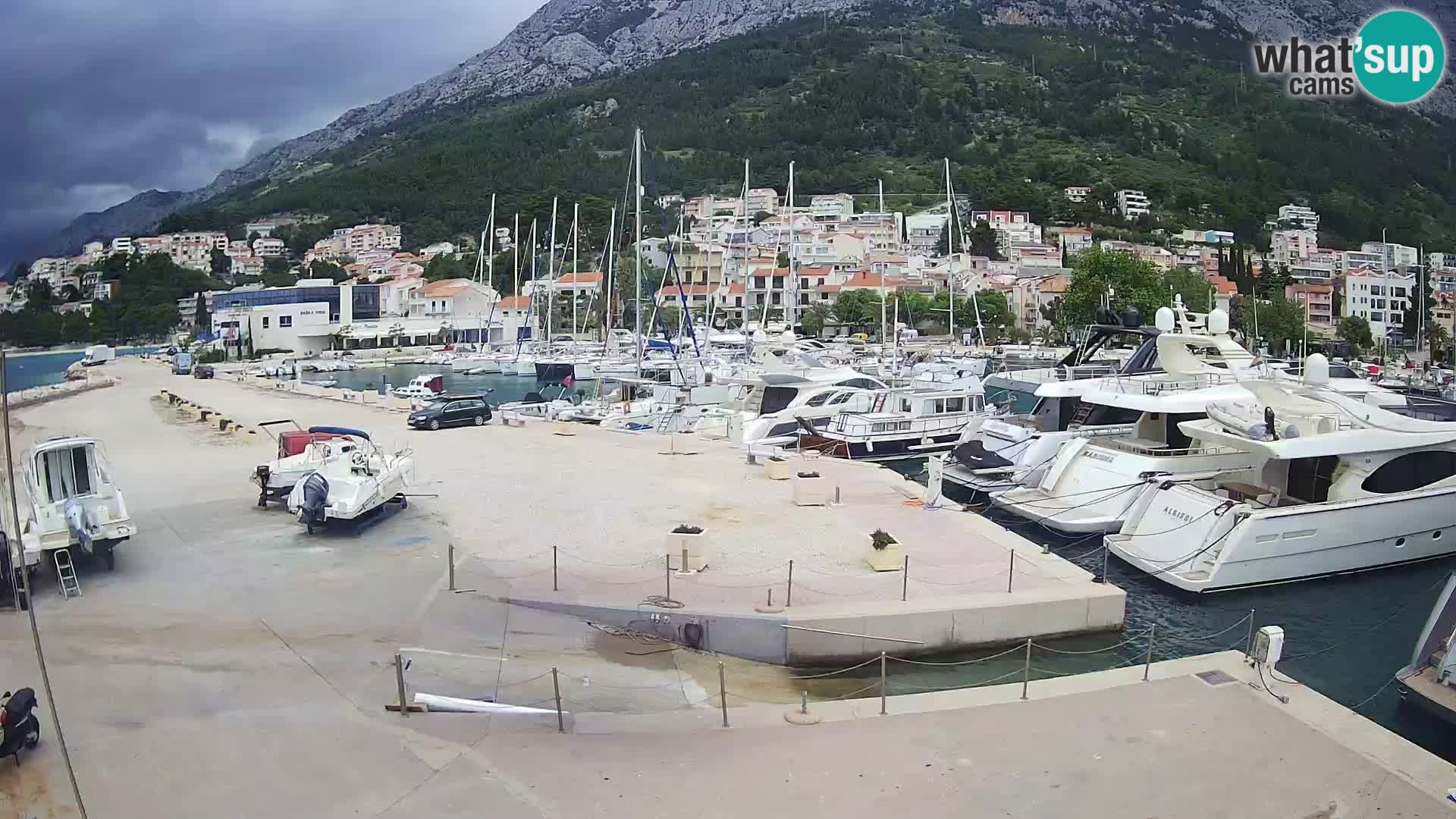 Vue du port de plaisance de la ville et la montagne Biokovo