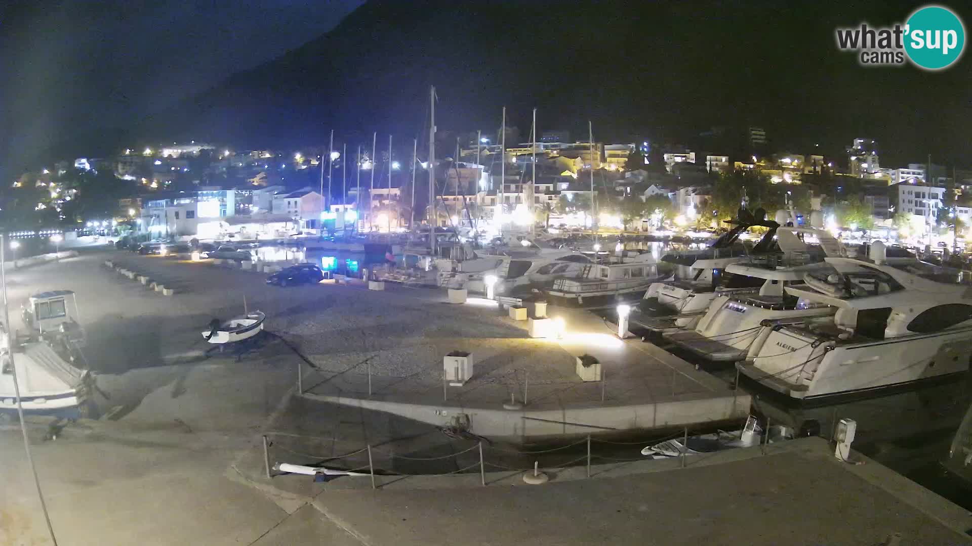 Webcam Basca Voda –  Vista desde el puerto deportivo de la ciudad y la montaña Biokovo