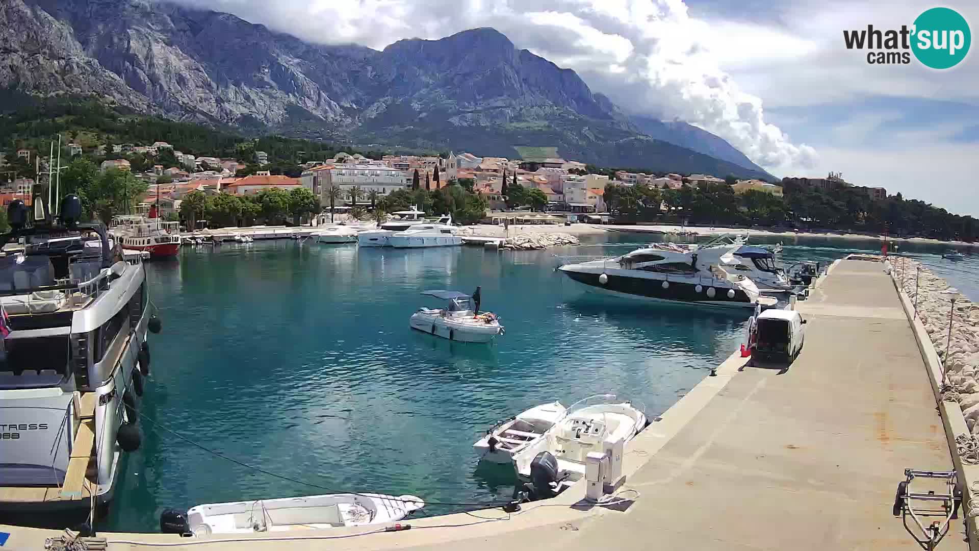 Vue du port de plaisance de la ville et la montagne Biokovo