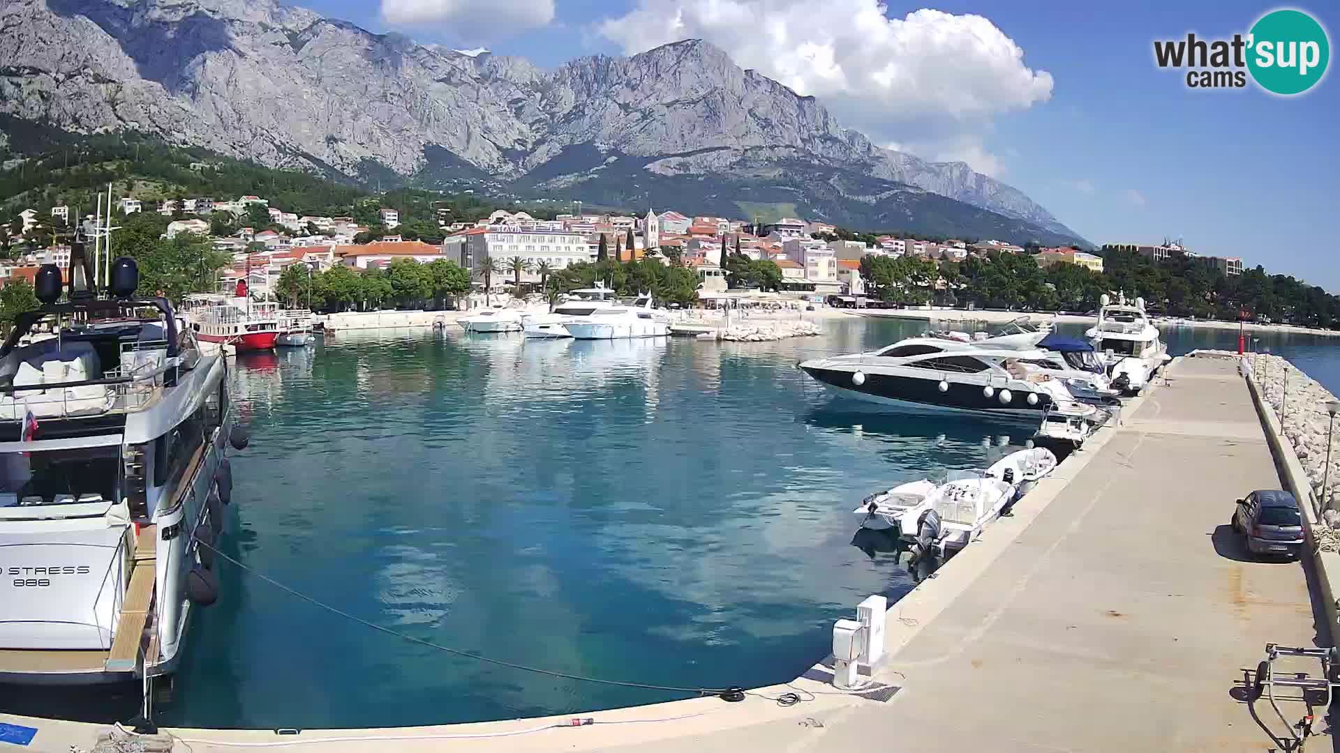 Vue du port de plaisance de la ville et la montagne Biokovo
