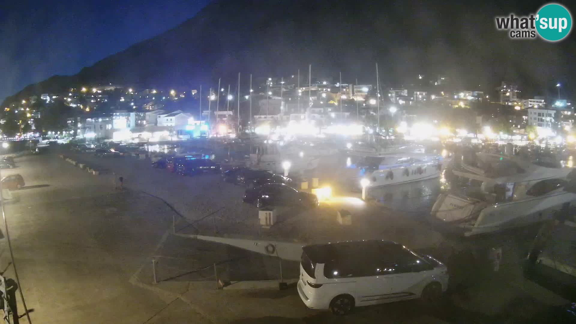 Webcam Basca Voda –  Vista desde el puerto deportivo de la ciudad y la montaña Biokovo
