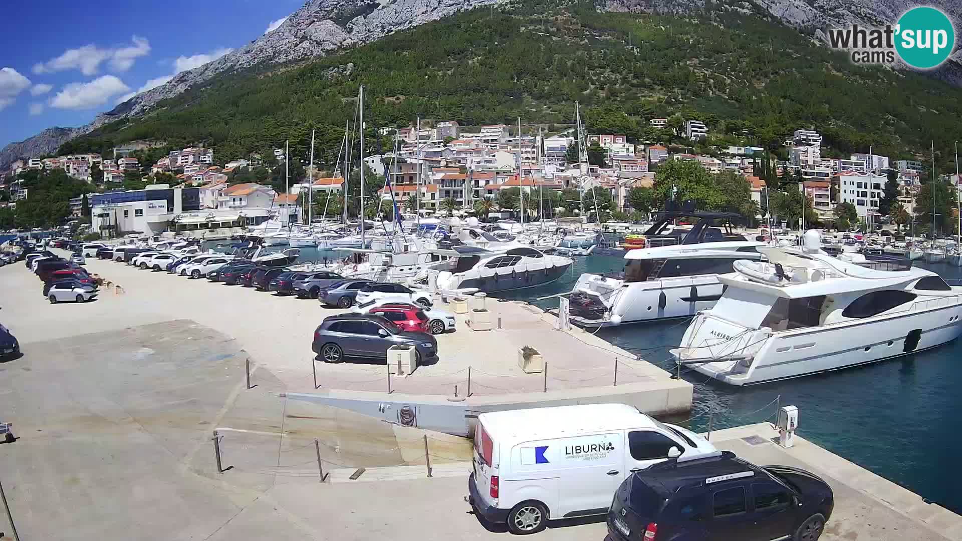Web Kamera Baška Voda luka – Pogled na grad i masiv Biokovo